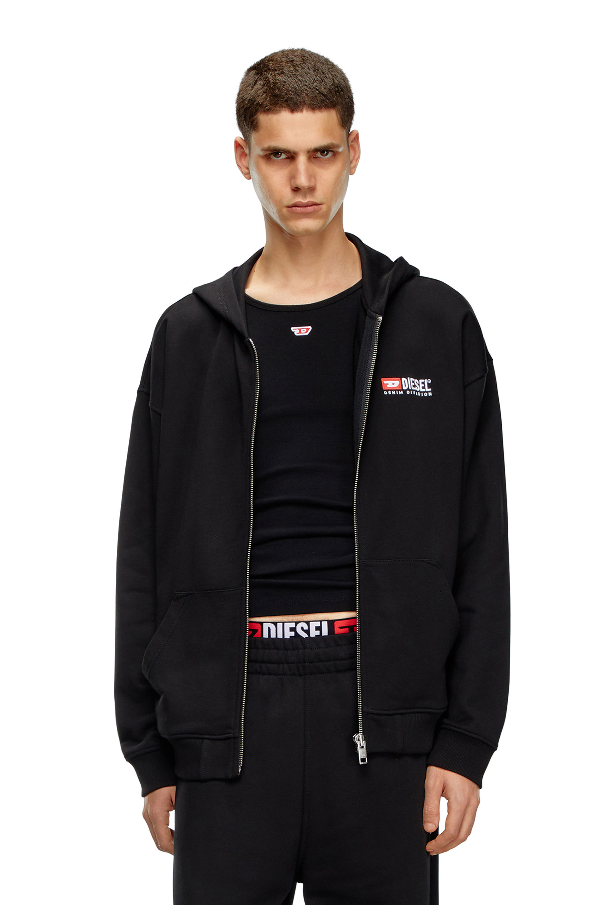 Diesel - S-BOXT-HOOD-ZIP-DIV, Male Zip-up hoodie with Diesel embroidery in ブラック - Image 3