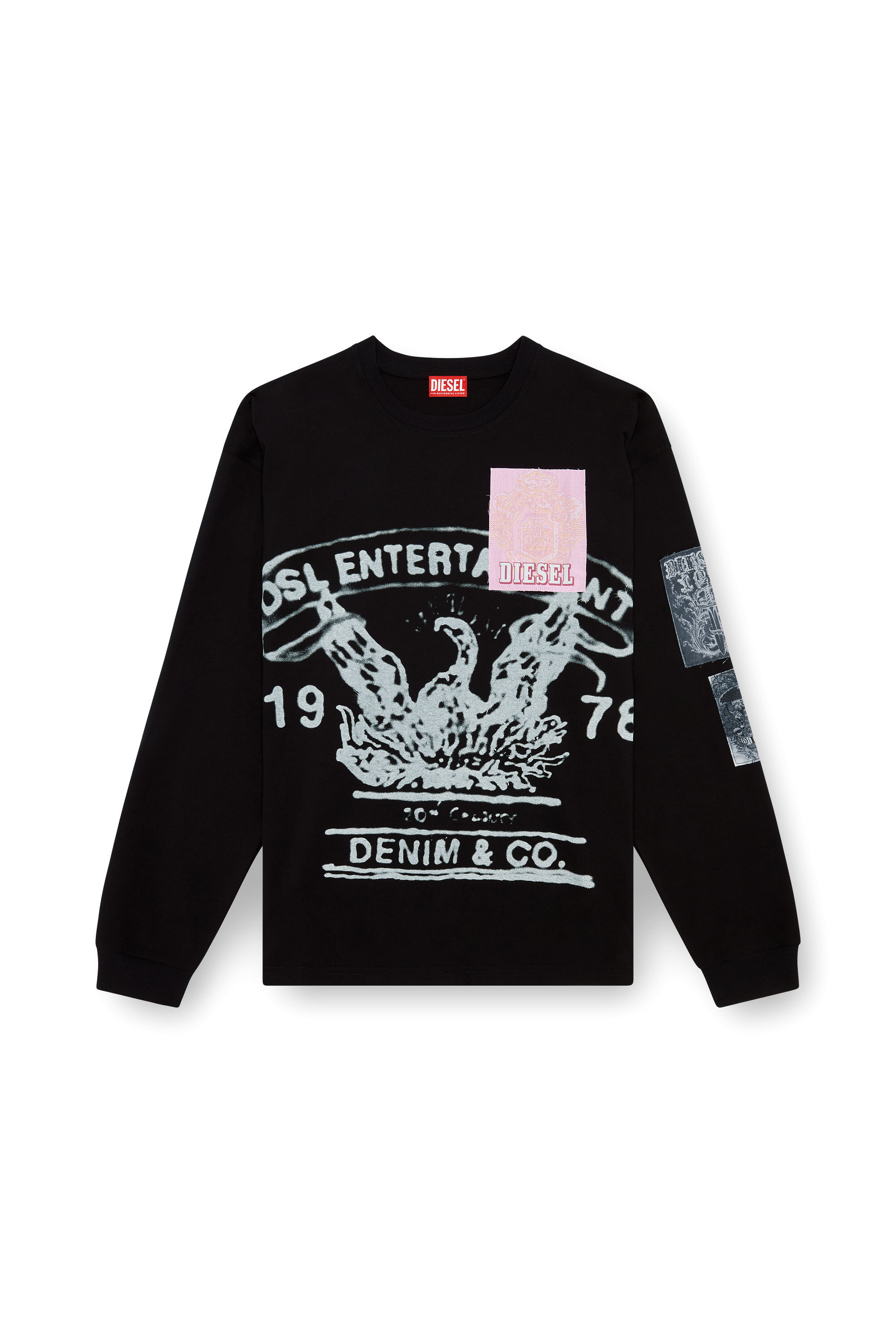 Diesel - T-BOXT-LS-Q10, Male Long-sleeve T-shirt with printed patches in ブラック - Image 2