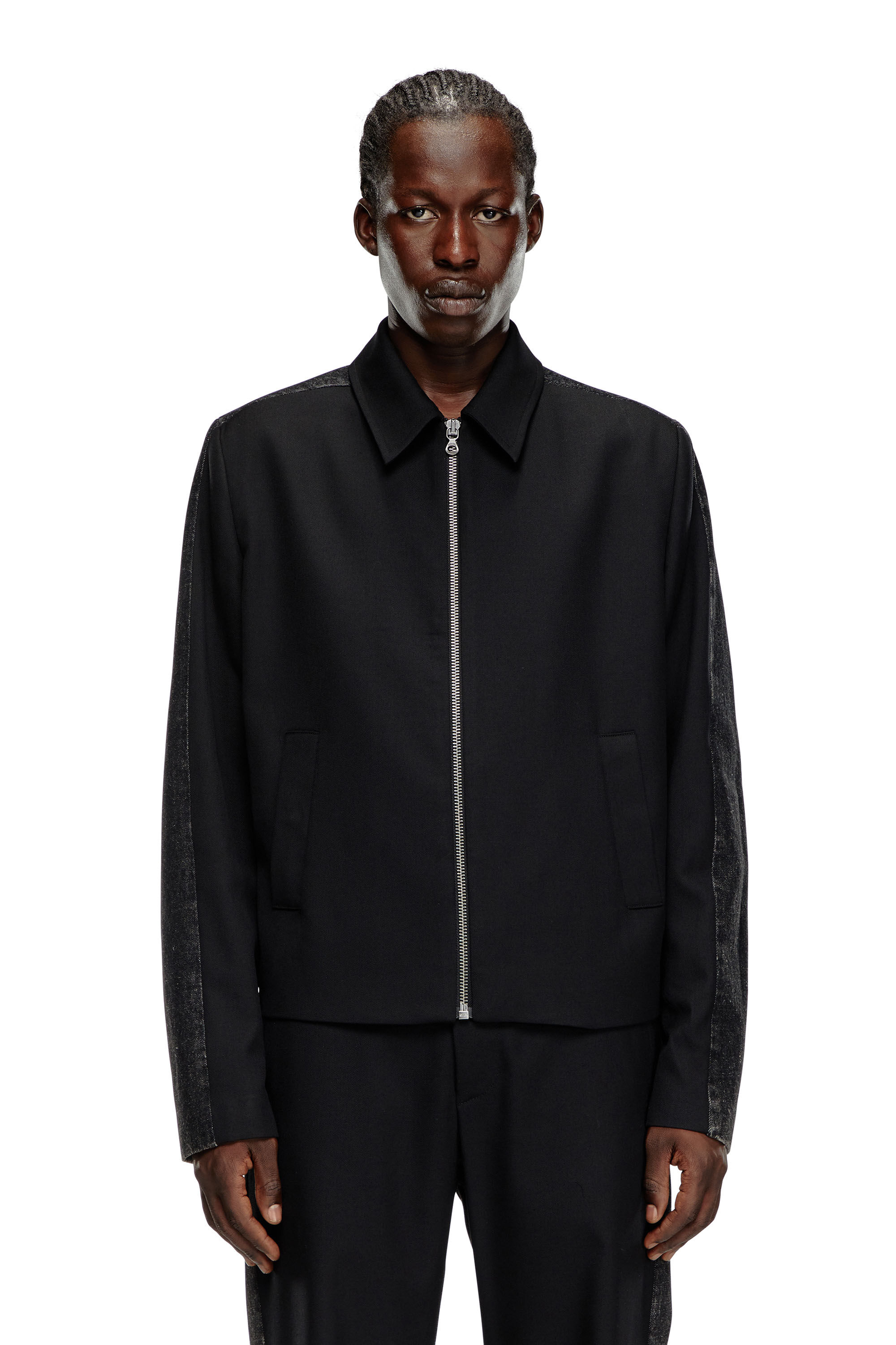 Diesel - J-RHEIN, Male Blouson jacket in wool blend and denim in ブラック - Image 6