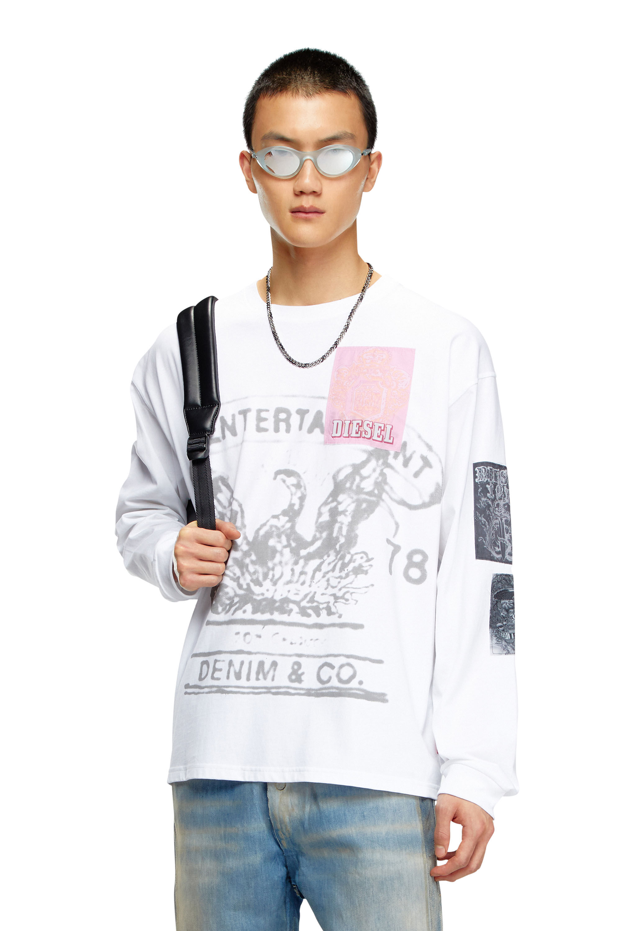 Diesel - T-BOXT-LS-Q10, Male Long-sleeve T-shirt with printed patches in ホワイト - Image 3