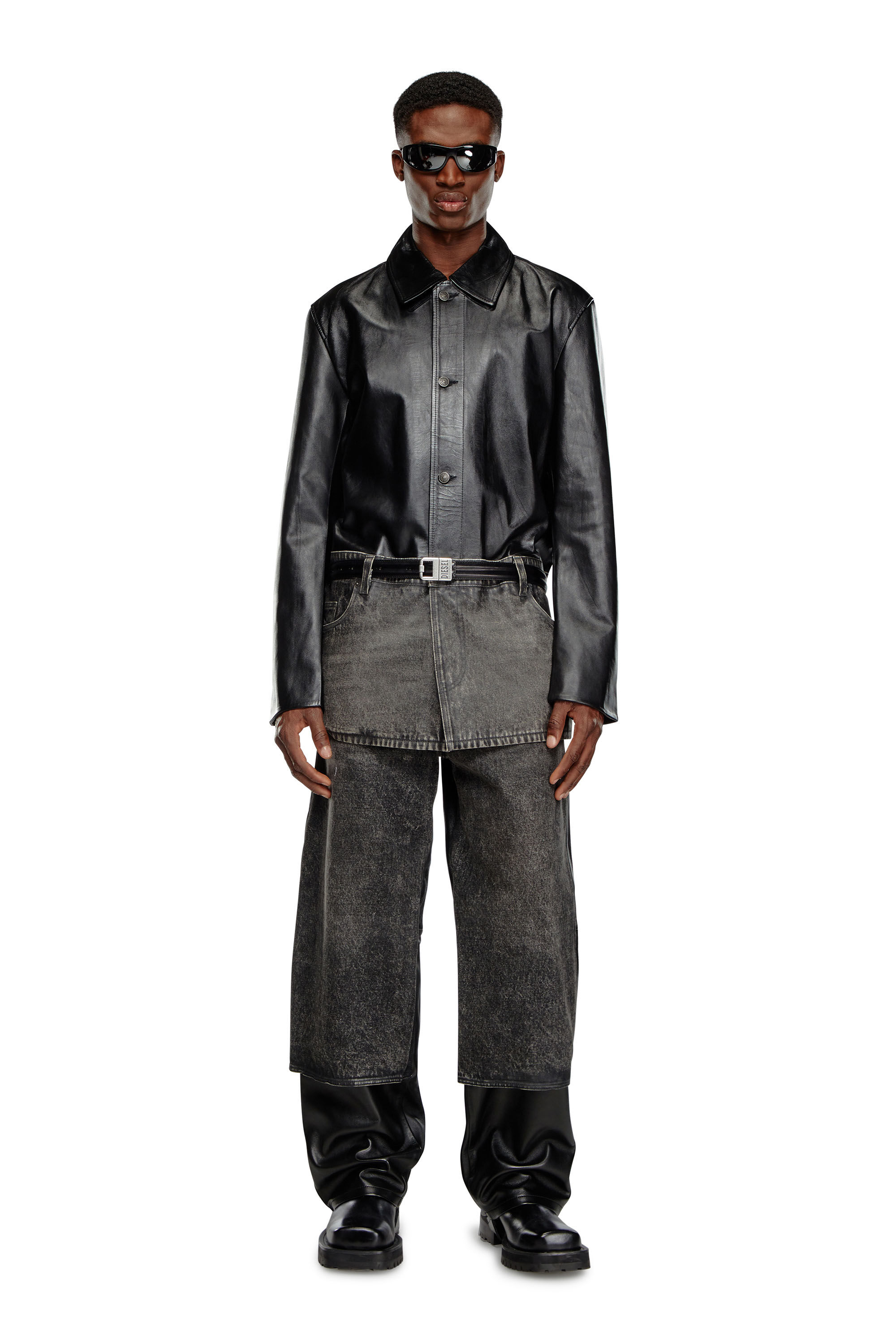 Diesel - P-BRETCH, Male Leather and denim pants in ブラック - Image 4