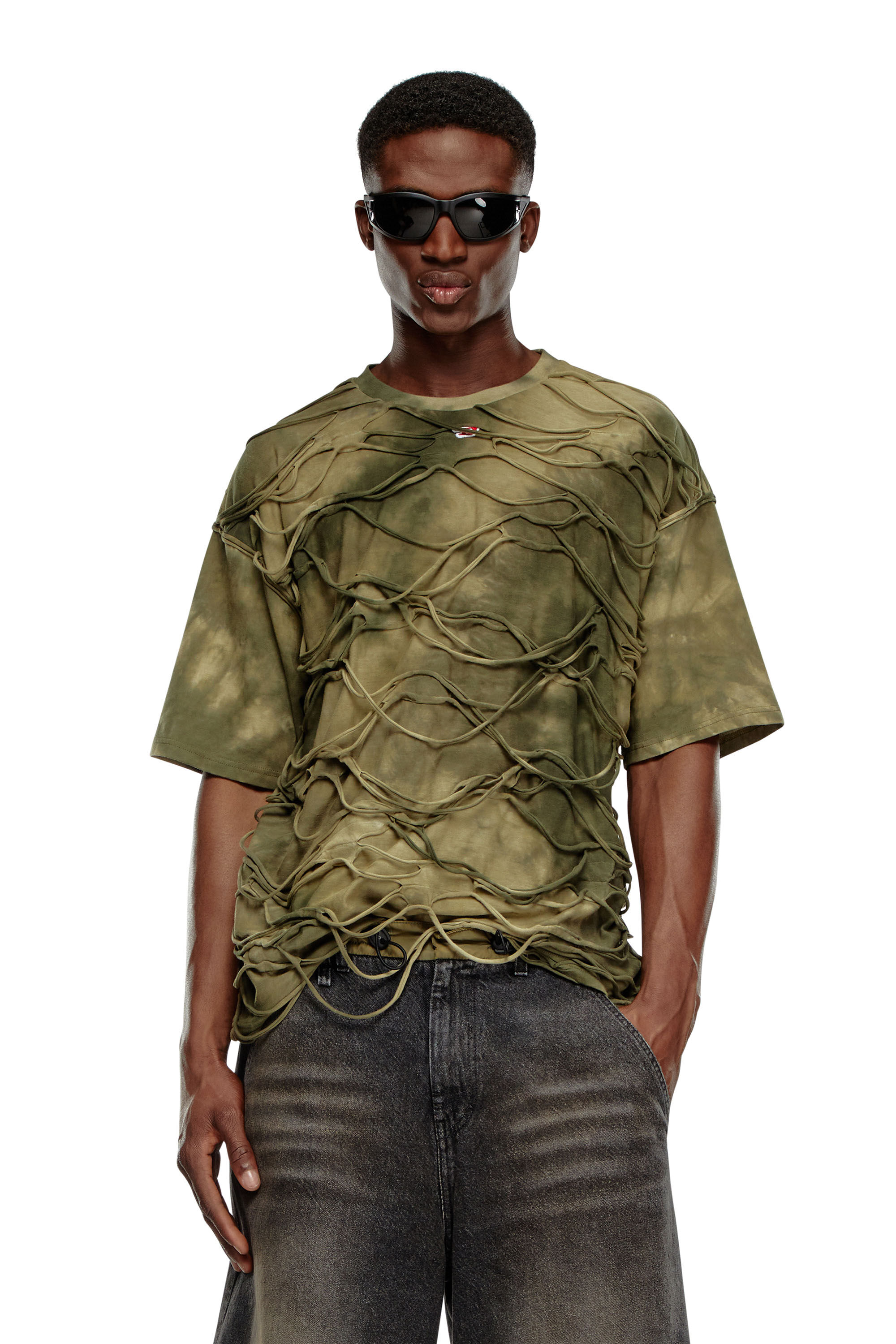T-BOXKET T-shirt with floating strands｜グリーン｜メンズ｜DIESEL