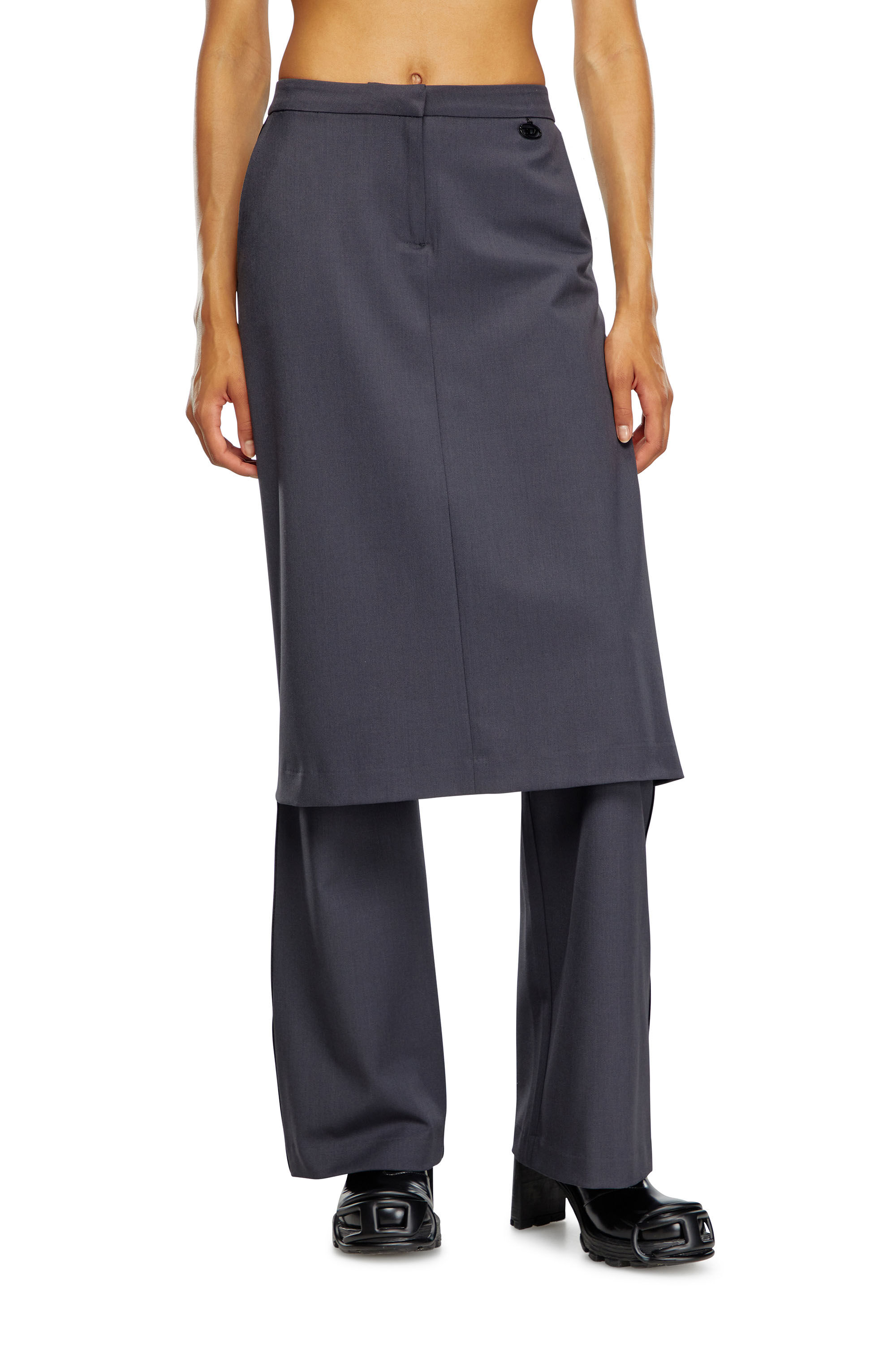 Diesel - P-EARL, Female Hybrid skirt-pants in wool blend in グレー - Image 3