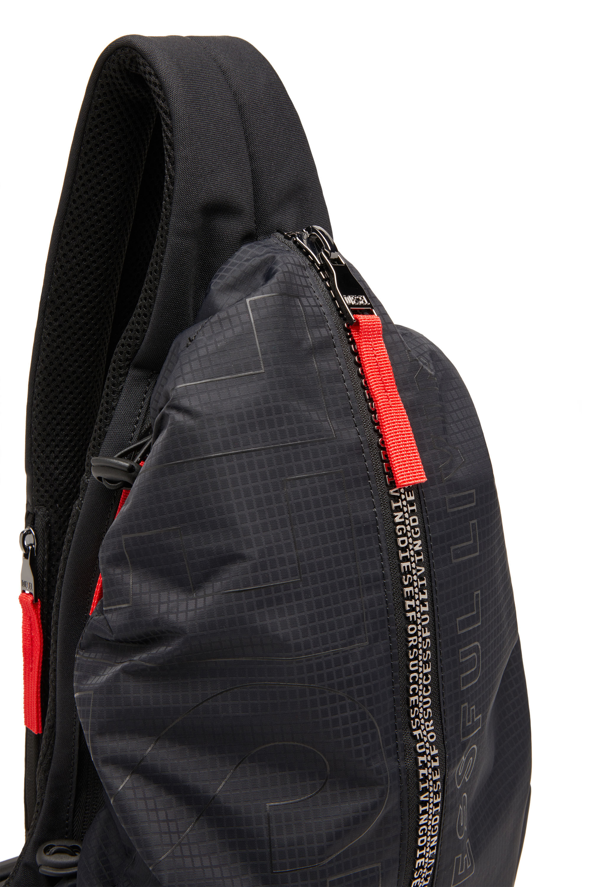 Diesel - ZIP-D SLING BAG X, Male Sling backpack in check-jacquard shell in ブラック - Image 5