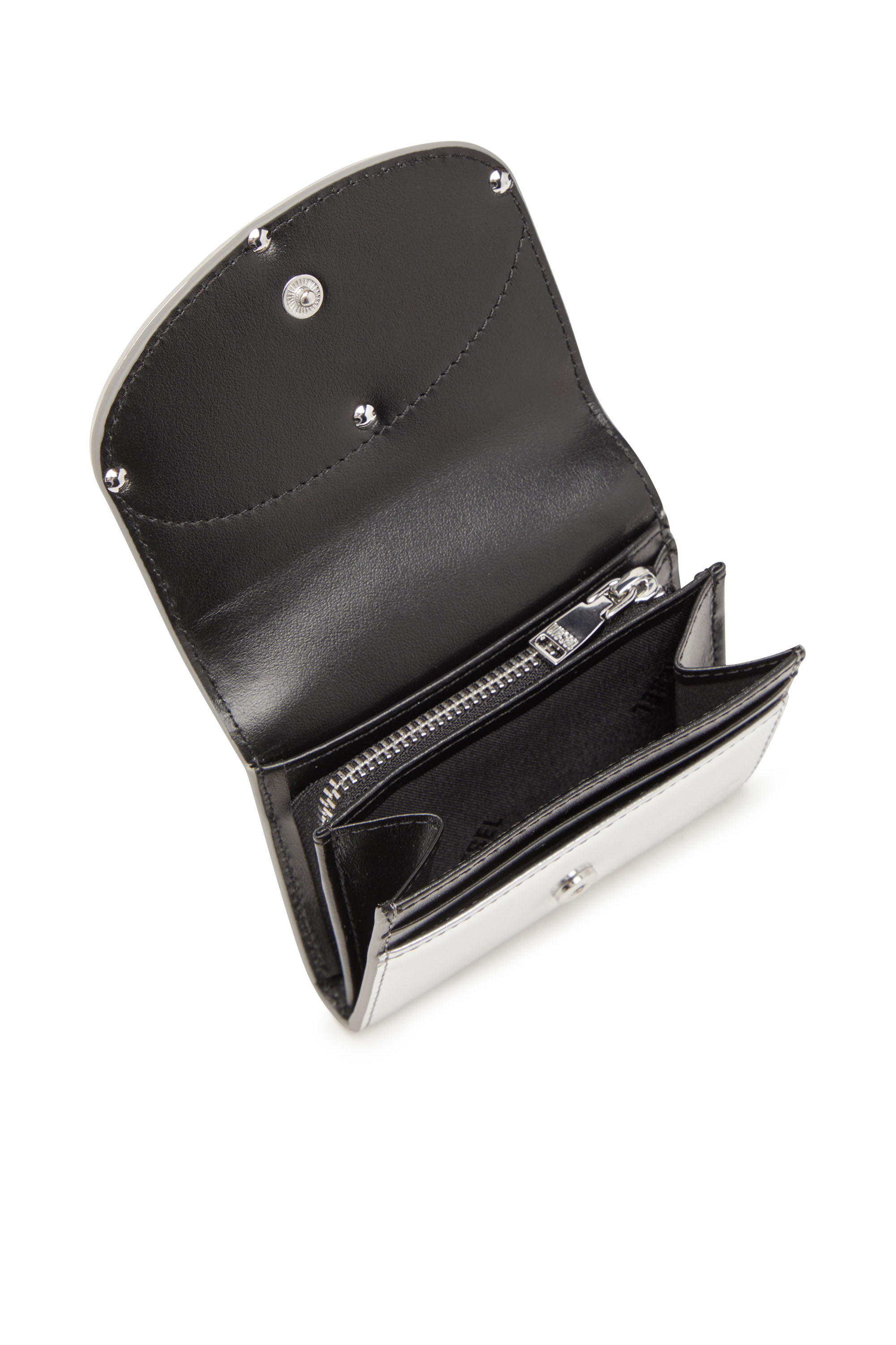 Diesel - 1DR CARD HOLDER BI-FOLD ZIP III, Female Bi-fold card holder in mirrored leather in シルバー - Image 3