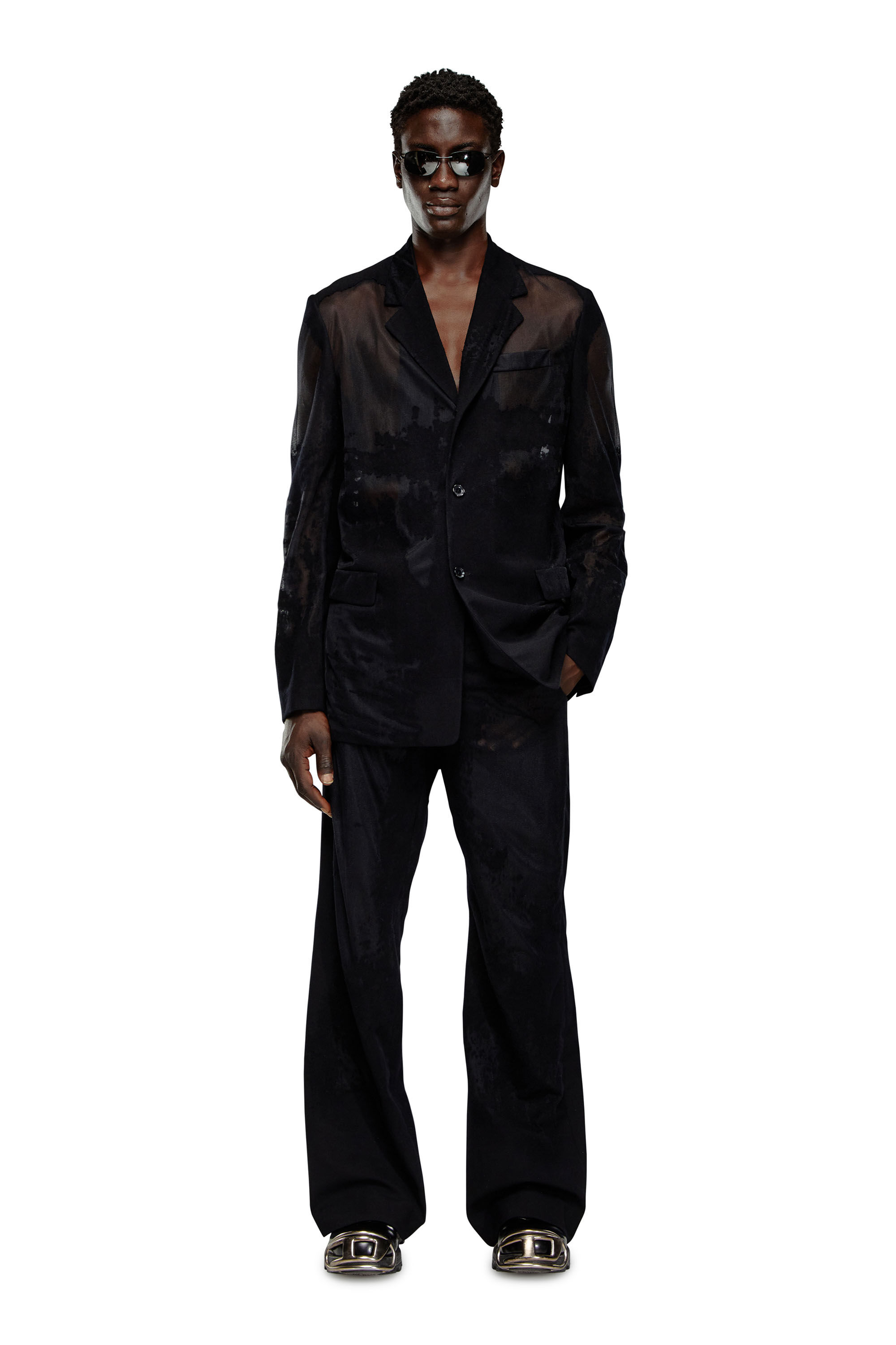 Diesel - J-REG, Male Tailored jacket in devoré cool wool in ブラック - Image 1