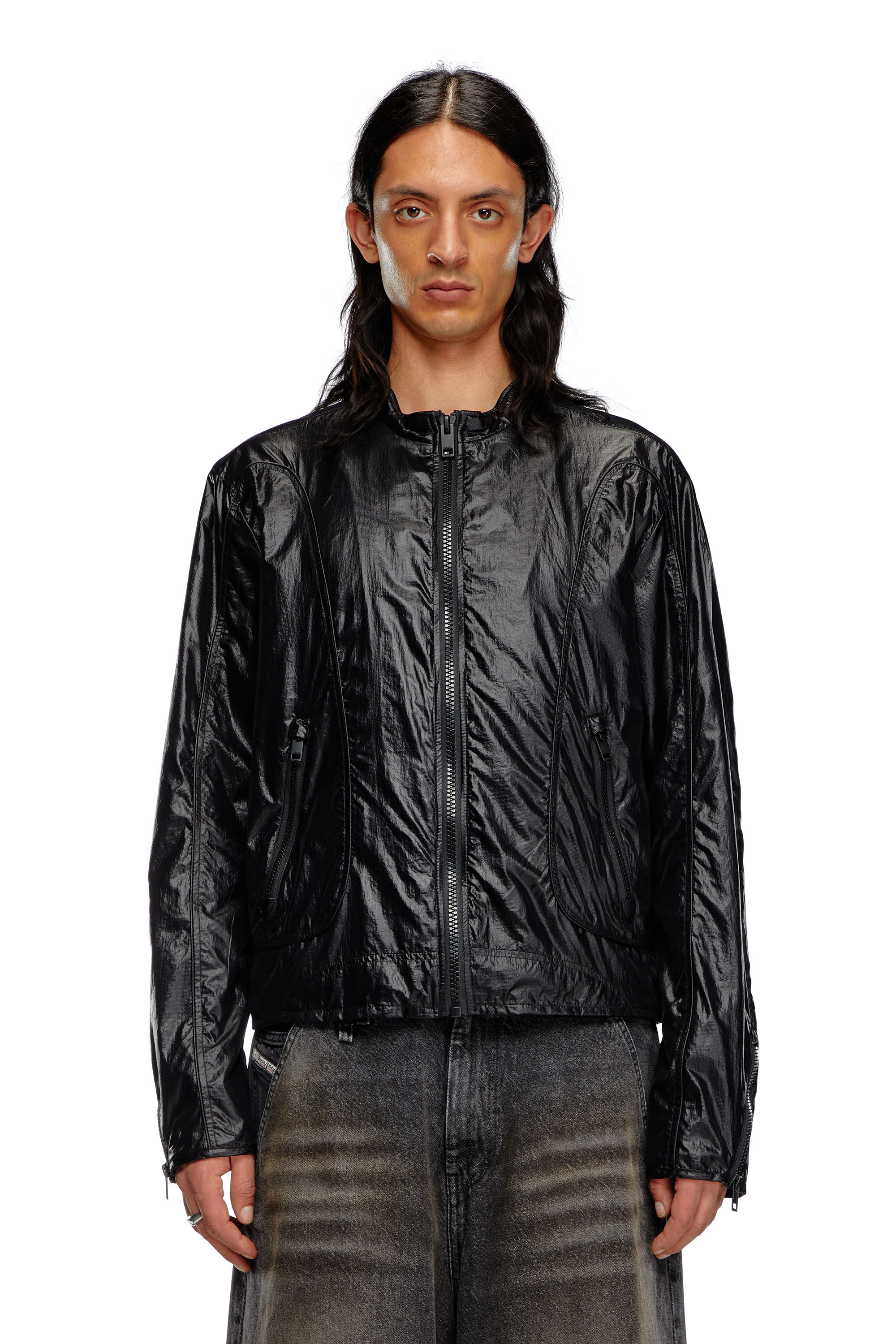 Diesel - J-CLAYS, Male's Biker jacket in shiny ripstop in ブラック - 6