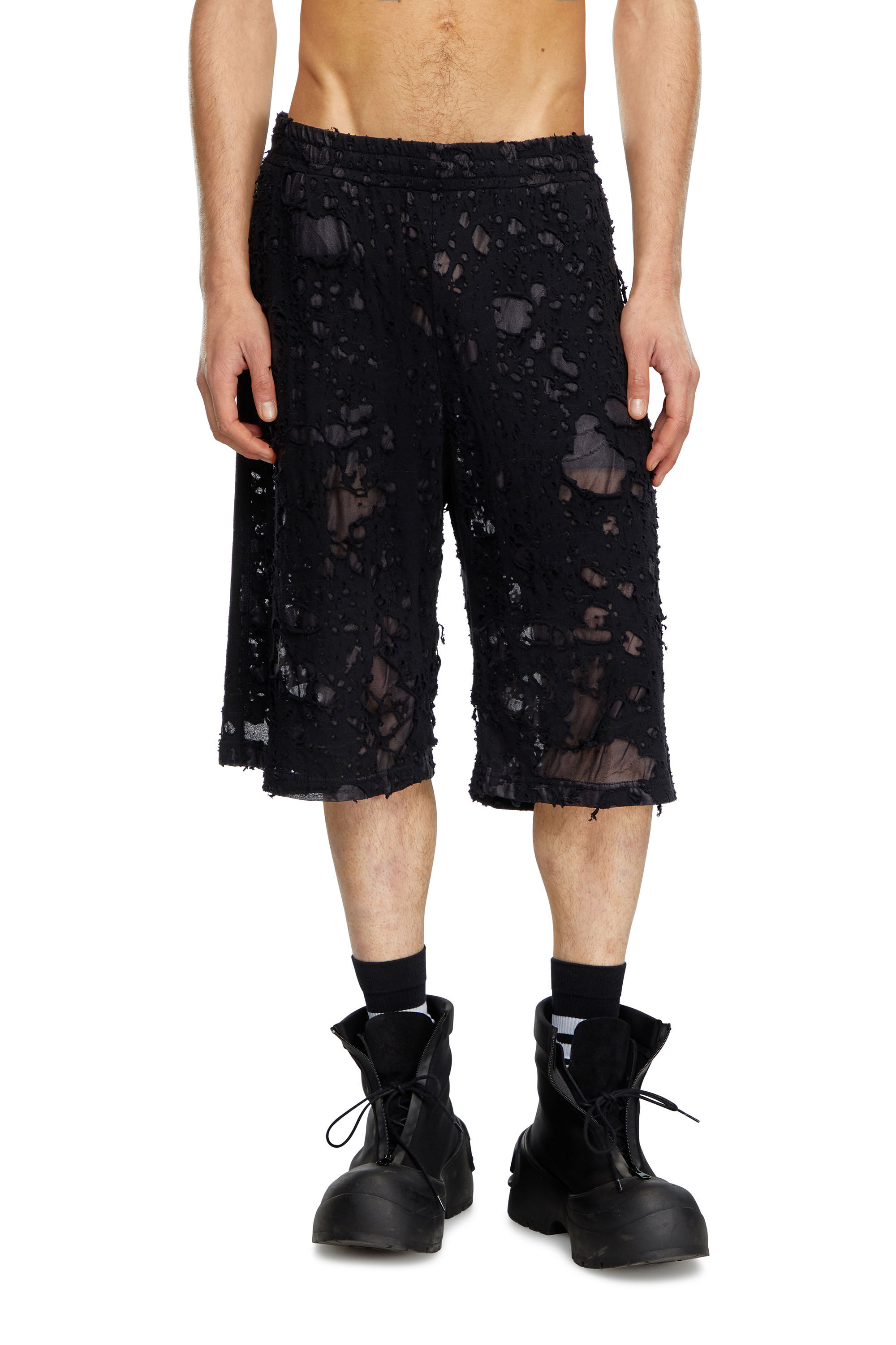 Diesel - P-WO-POCK, Male Layered shorts with burn-out finish in ブラック - Image 3