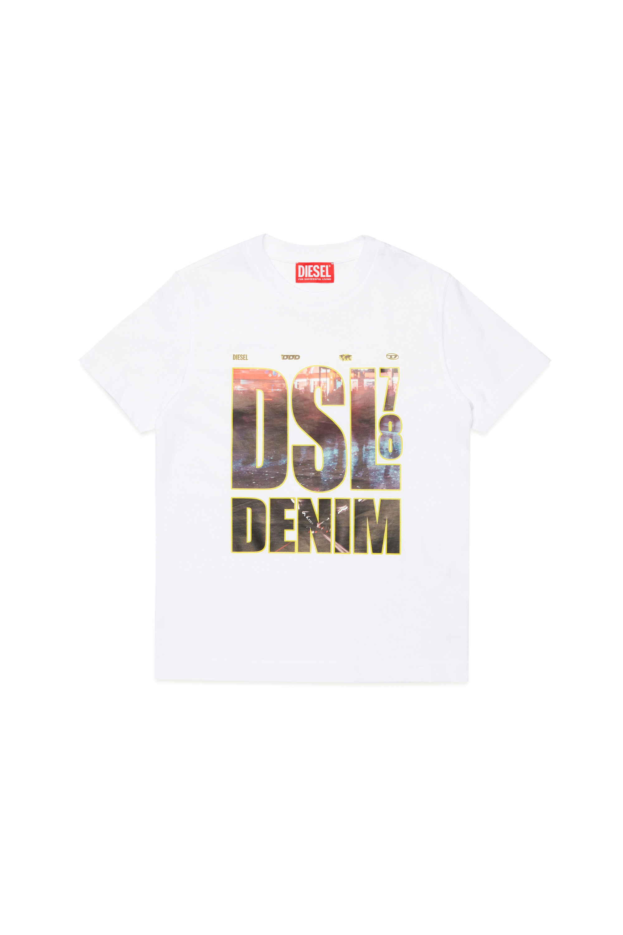 Diesel - TDIEGORL7, Male T-shirt with photo Diesel Denim 78 print in ホワイト - Image 1