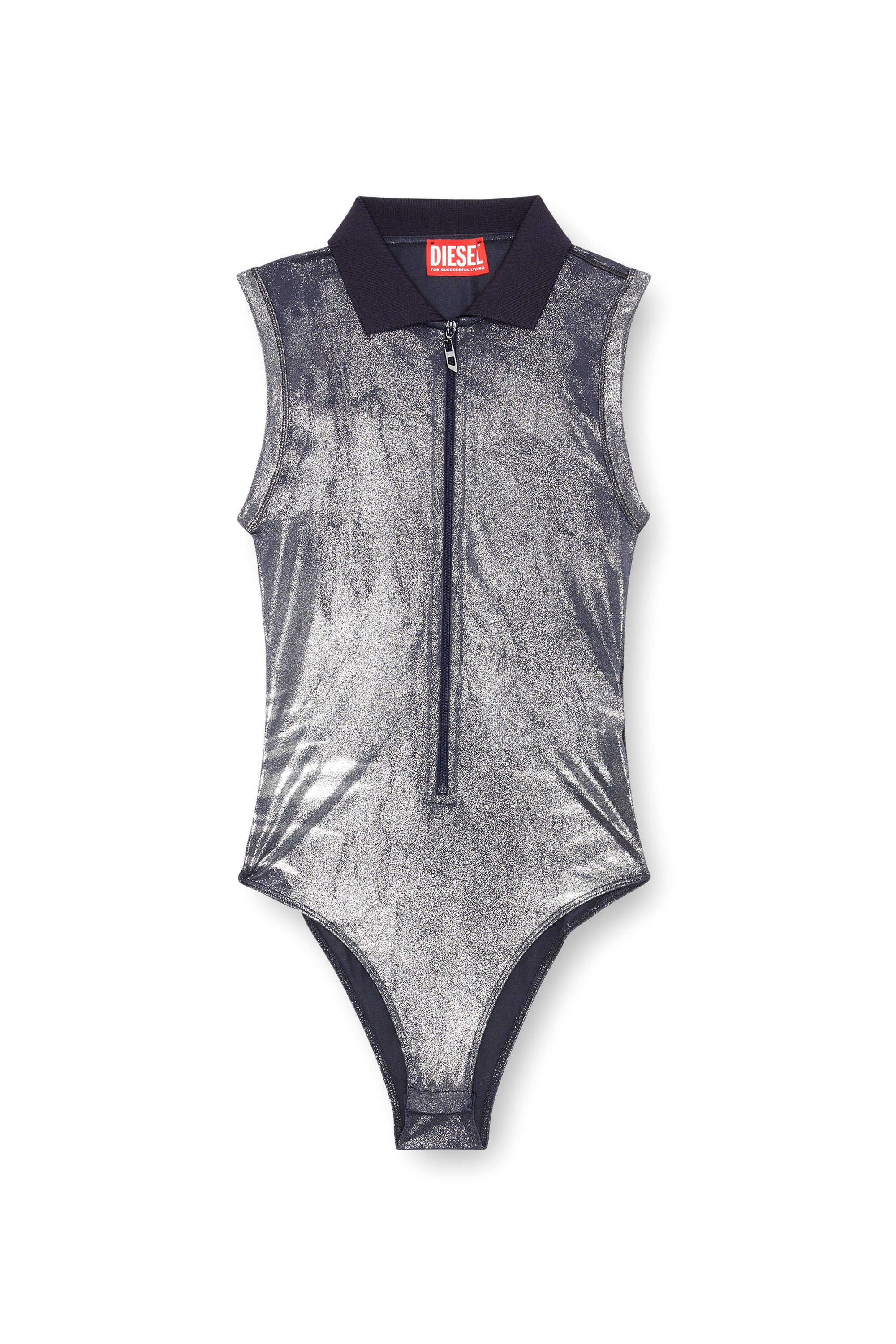 Diesel - T-BERRY, Female Metallic bodysuit with polo collar in ブルー - Image 2
