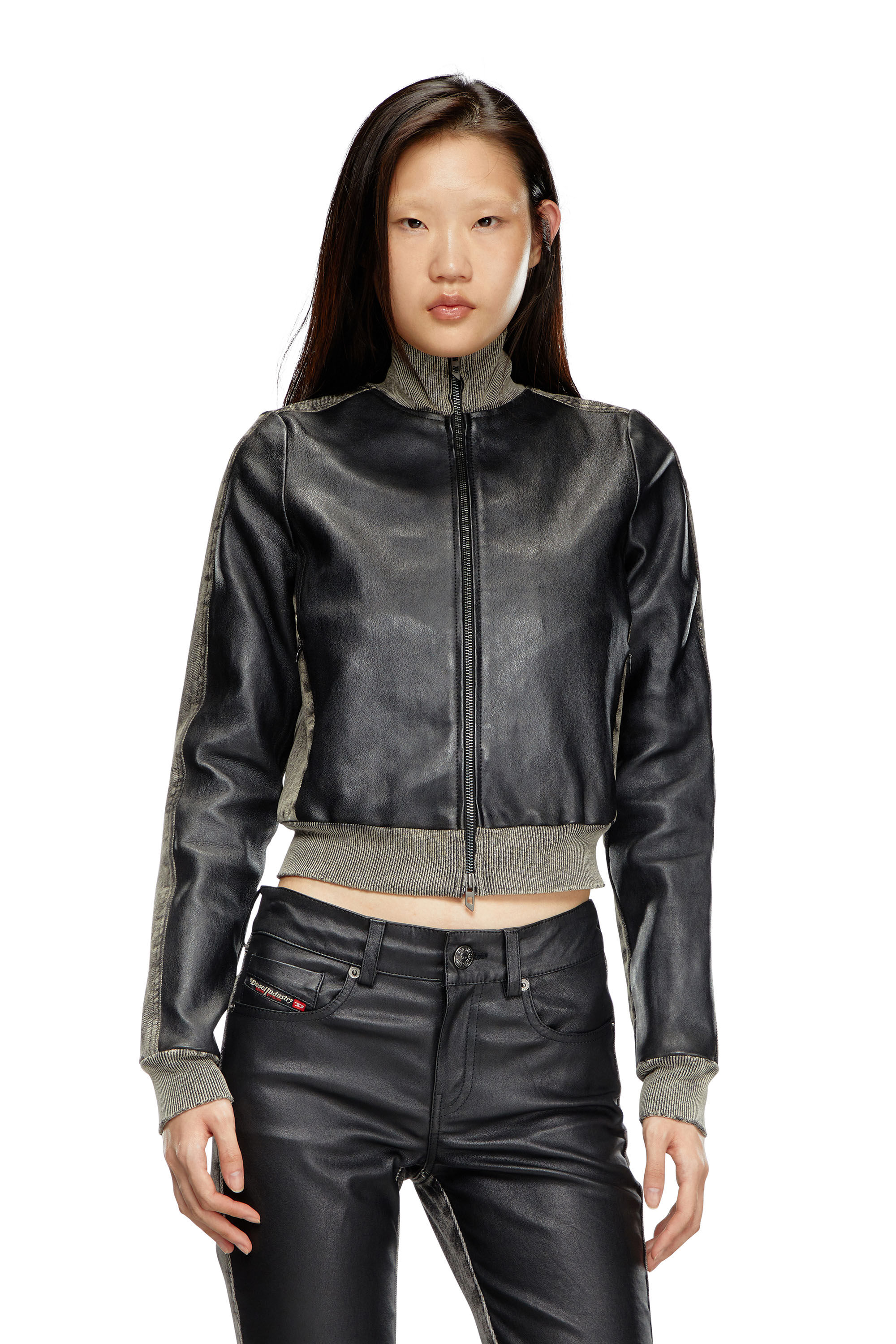 Diesel - L-EADER, Female Hybrid jacket in leather and denim in ブラック - Image 3