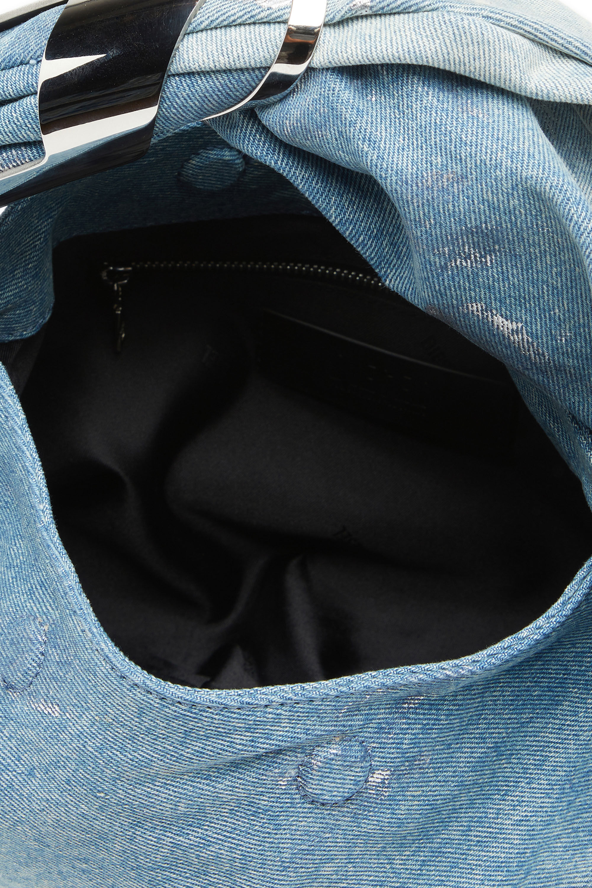 Diesel - GRAB-D HOBO S, Female Grab-D S-Washed denim hobo bag with rolled Oval D in ブルー - Image 4