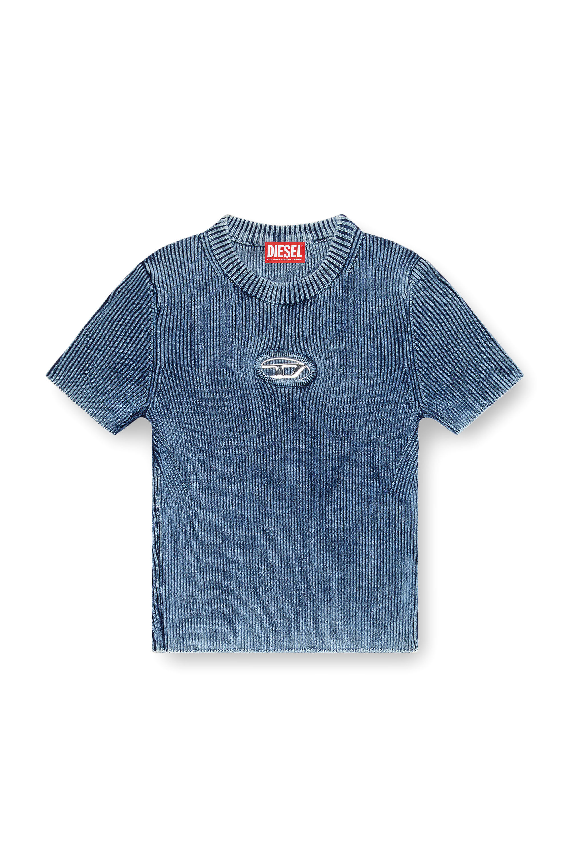 Diesel - M-ANCHOR-A-SS, Female Knitted crop top with denim effect in ブルー - Image 2
