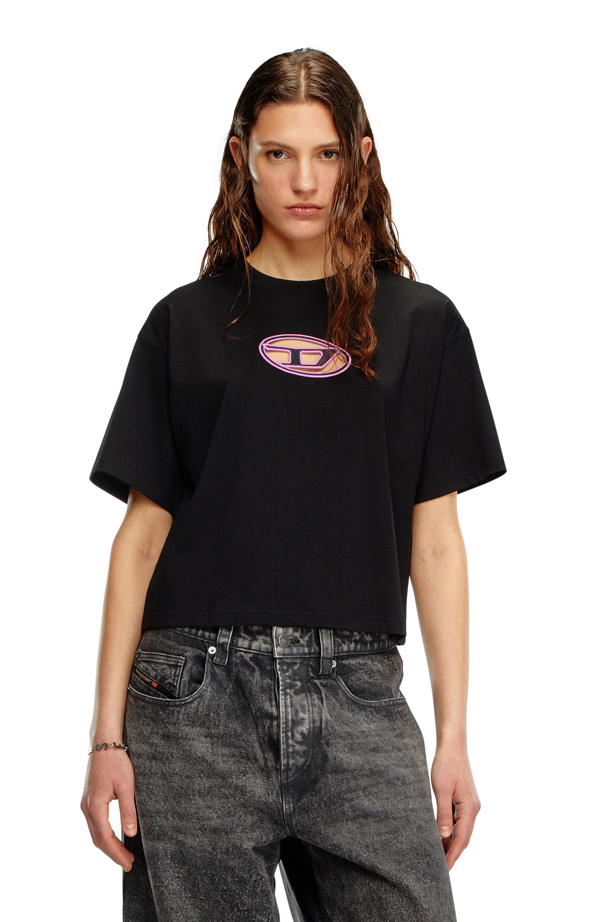 T-BUXT-CROP-OD Boxy T-shirt with cut-out Oval D logo｜マルチカラー 