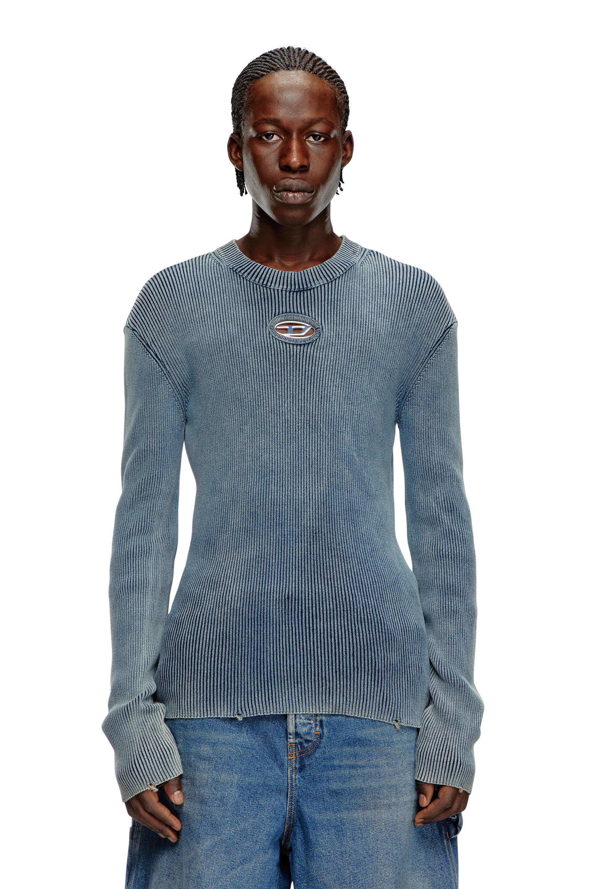 Diesel - K-DARIN-A, Male Cut-out jumper with Oval D in ブルー - Image 6