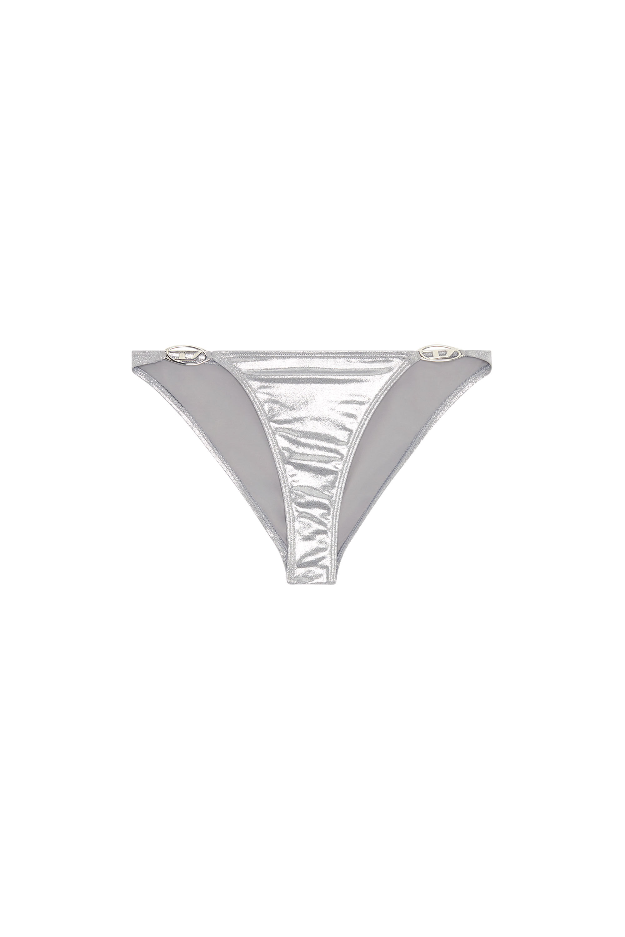 Diesel - BFPN-IRINA-O, Female Metallic bikini briefs with logo plaques in シルバー - Image 4