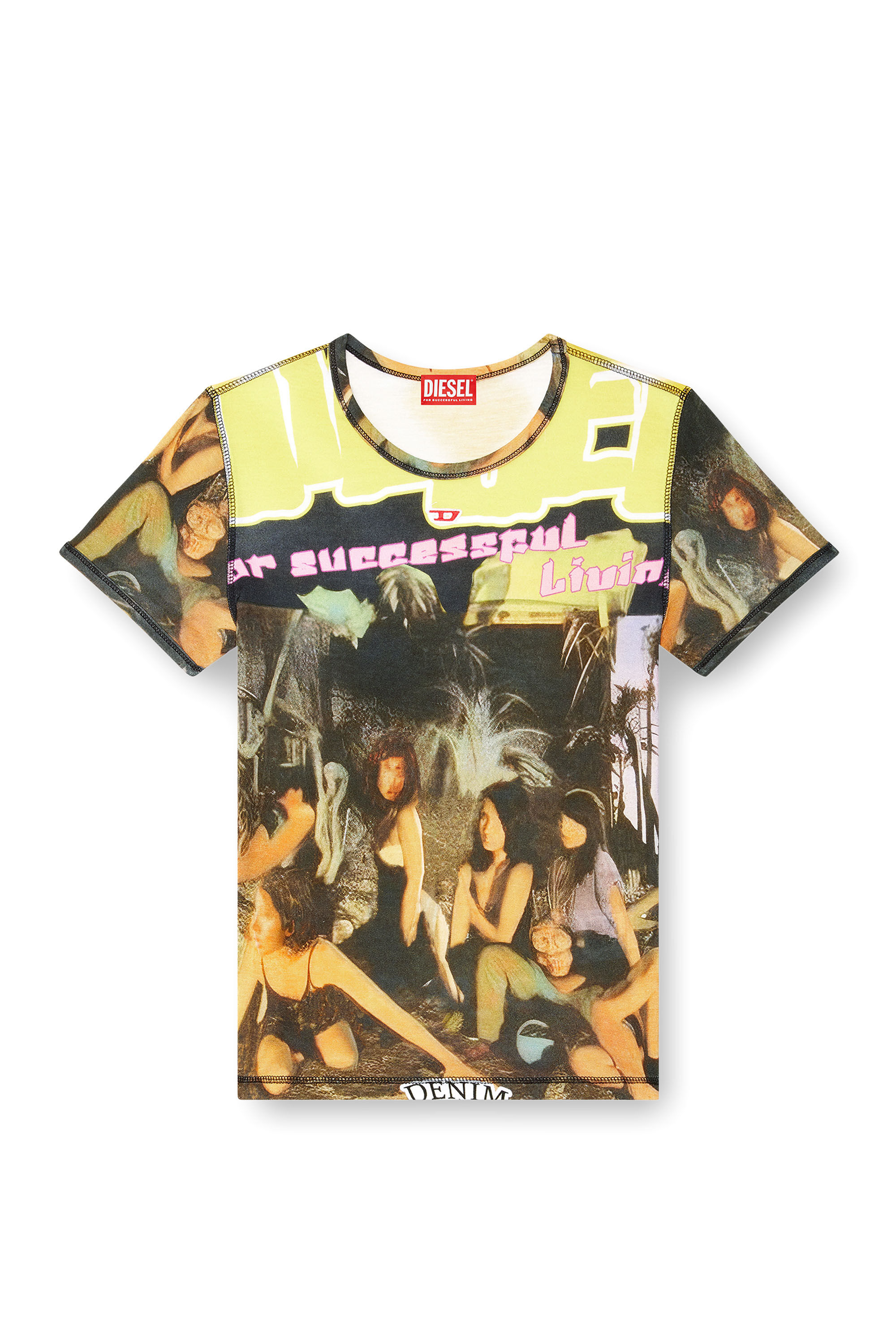 Diesel - T-UNCUTIE-LONG-P8, Female Viscose T-shirt with poster print in グリーン - Image 2