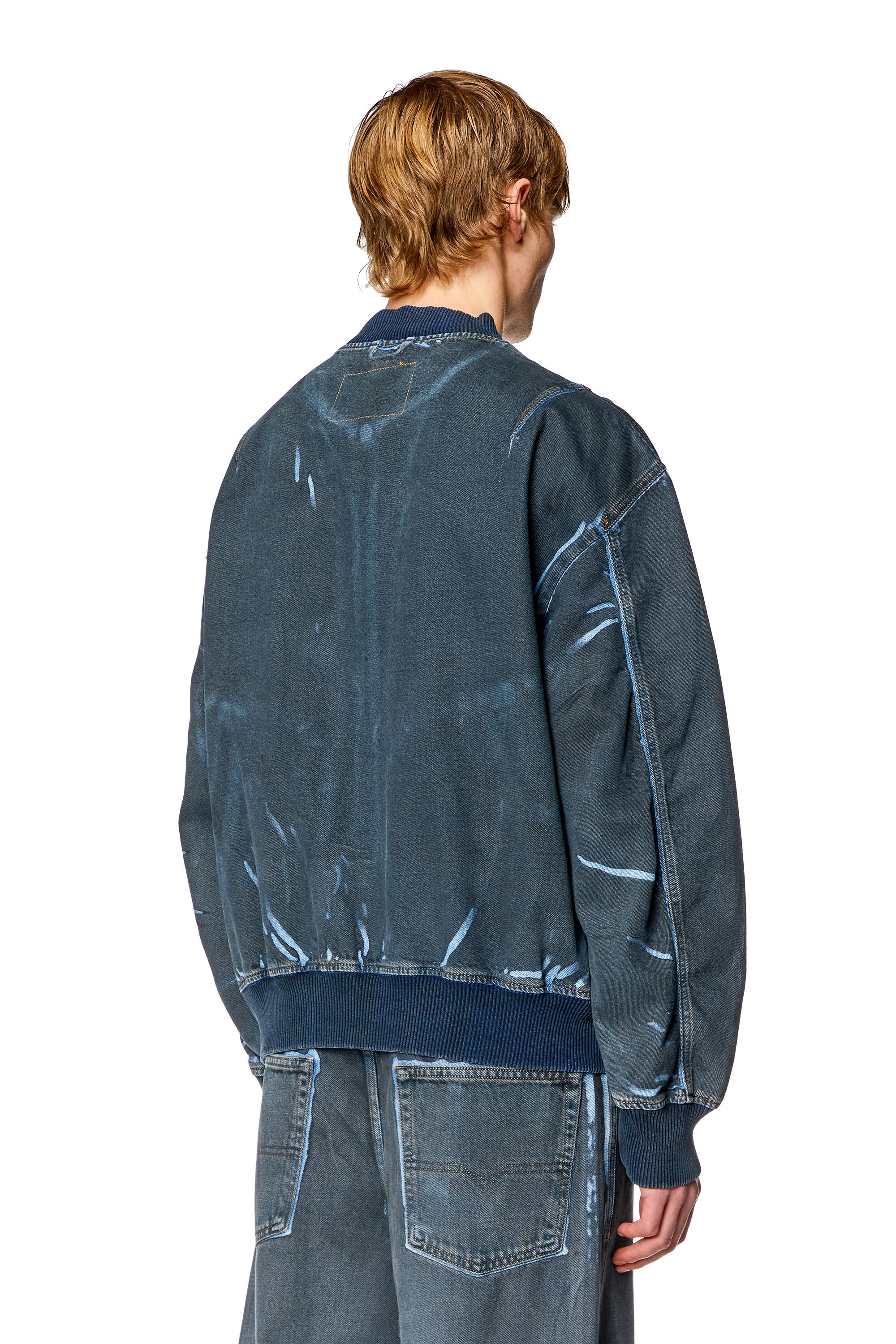 D-VINZ-S Bomber jacket in used-effect coated denim｜ブルー｜メンズ 