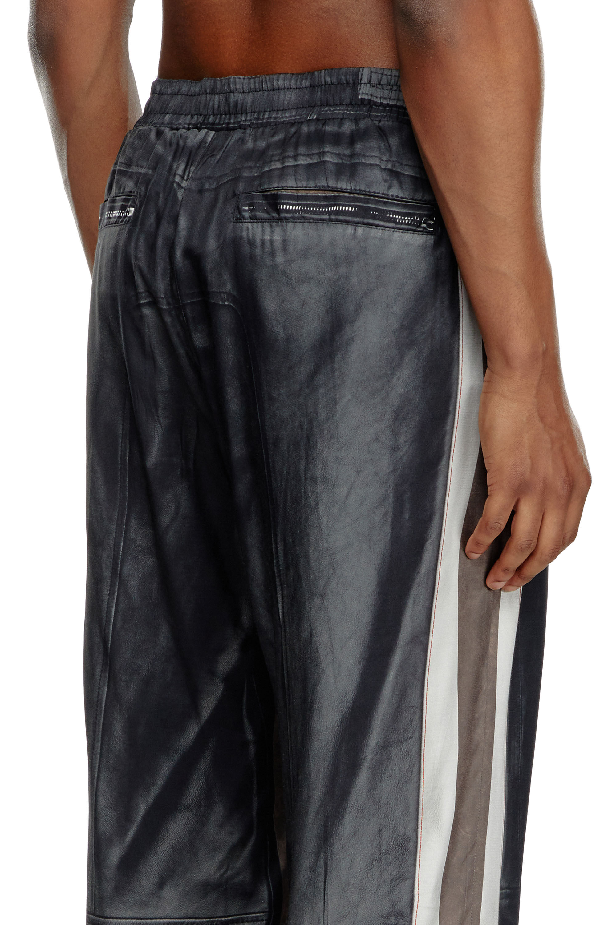 Diesel - P-AFTER, Male Viscose pants with leather-effect print in ブラック - Image 3