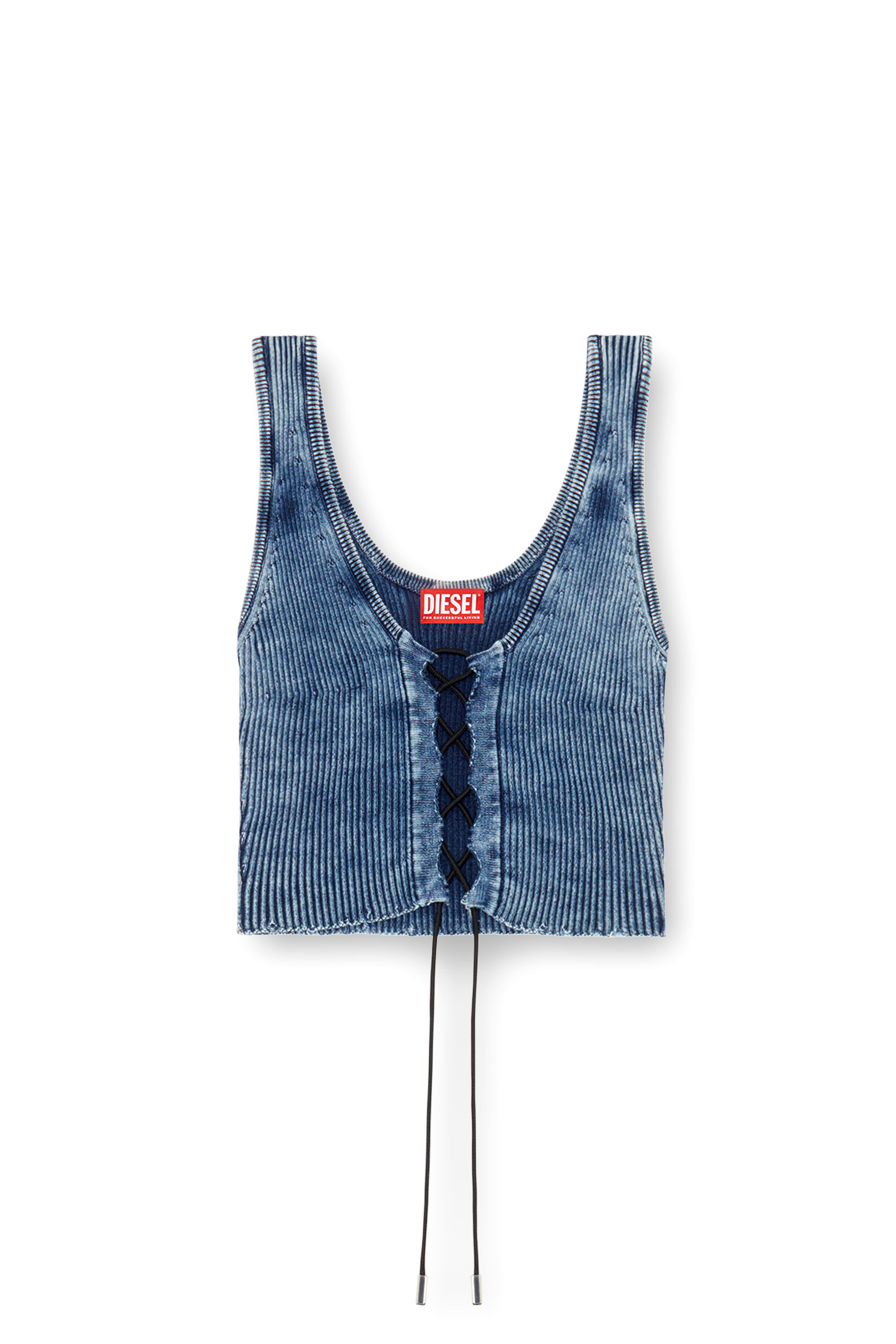 Diesel - M-ADONE, Female Cropped lace-up tank top in indigo knit in ブルー - Image 2