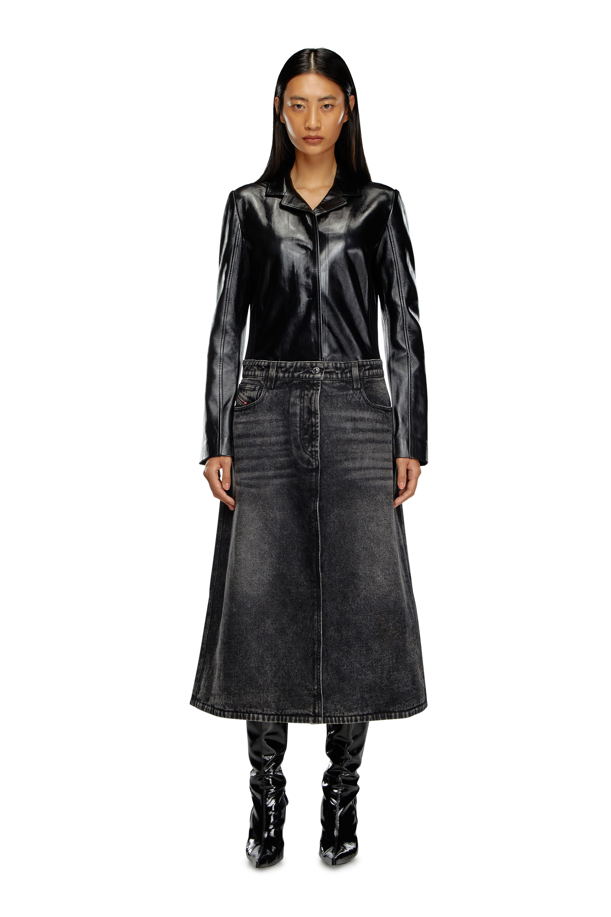 Diesel - L-ORY, Female Hybrid coat in denim and leather in ブラック - Image 1