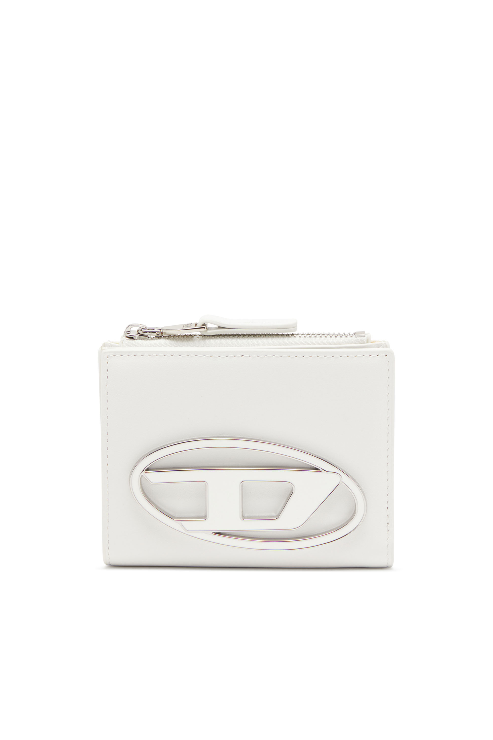 Diesel - 1DR BI-FOLD ZIP II, Female Small leather wallet with logo plaque in ホワイト - Image 1