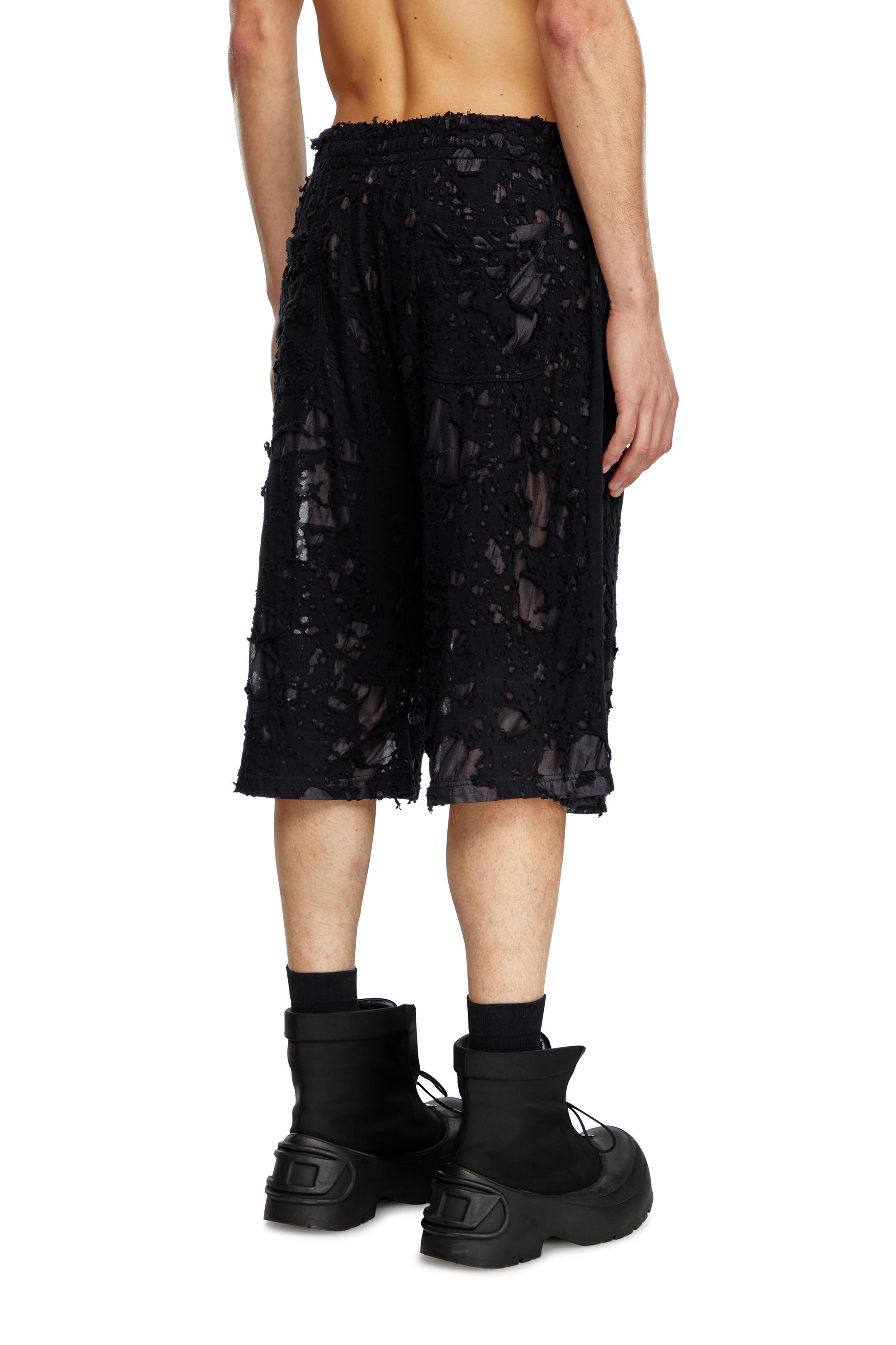Diesel - P-WO-POCK, Male Layered shorts with burn-out finish in ブラック - Image 5