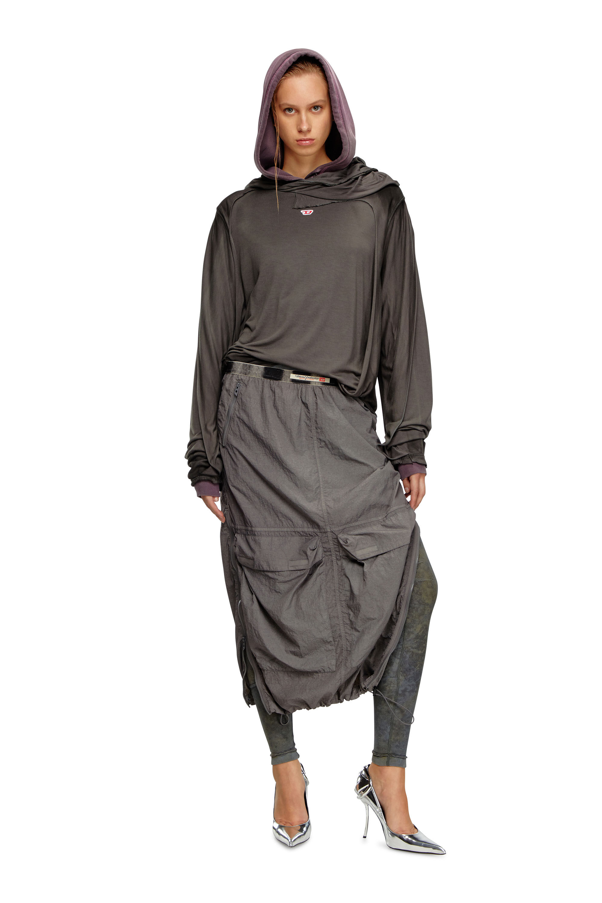 Diesel - O-ASIS, Female Cargo midi skirt in recycled nylon in グレー - Image 1