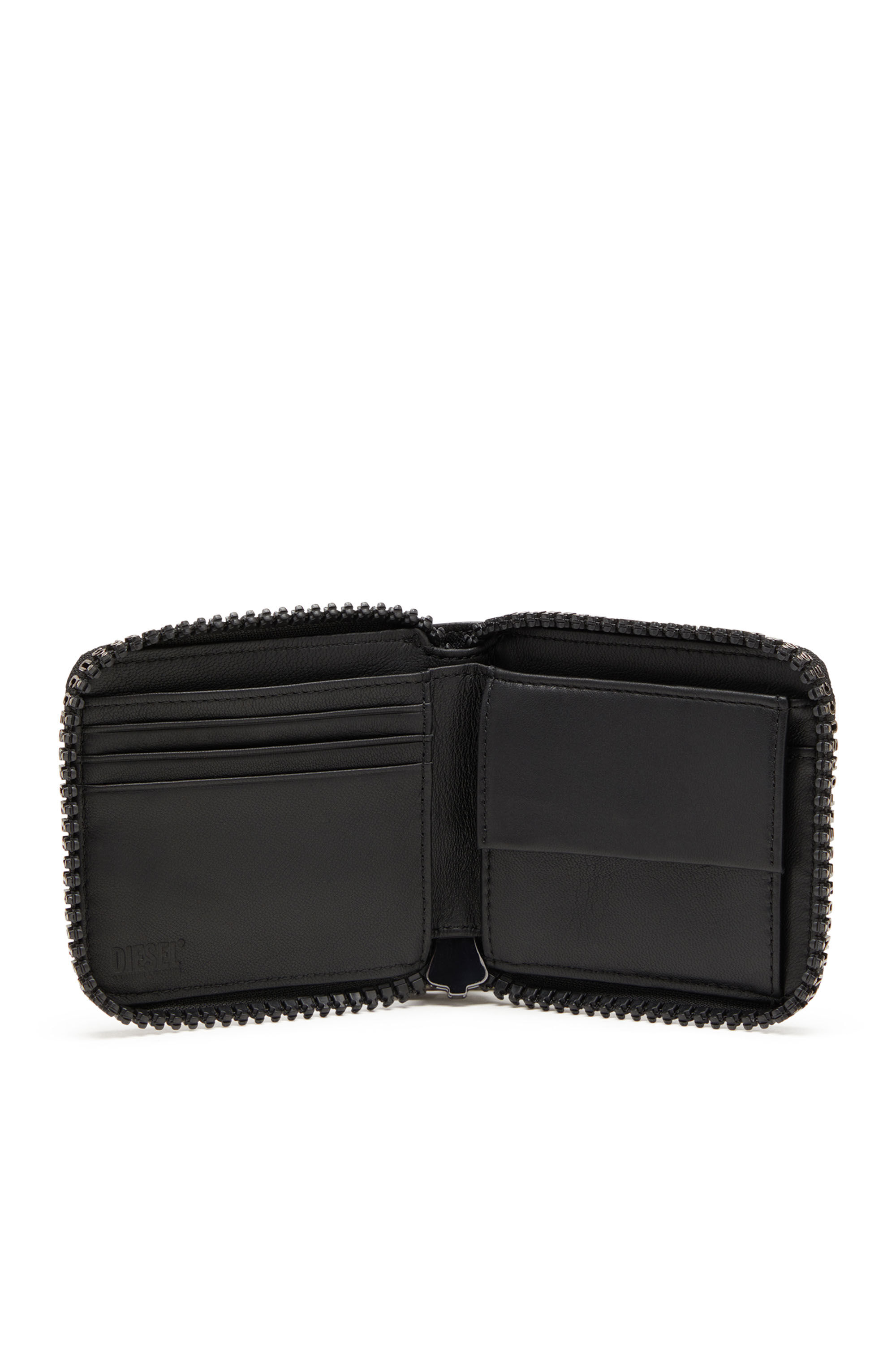 Diesel - ZIP-D BI-FOLD COIN ZIP XS, Male Leather zip wallet with logo zip in ブラック - Image 3