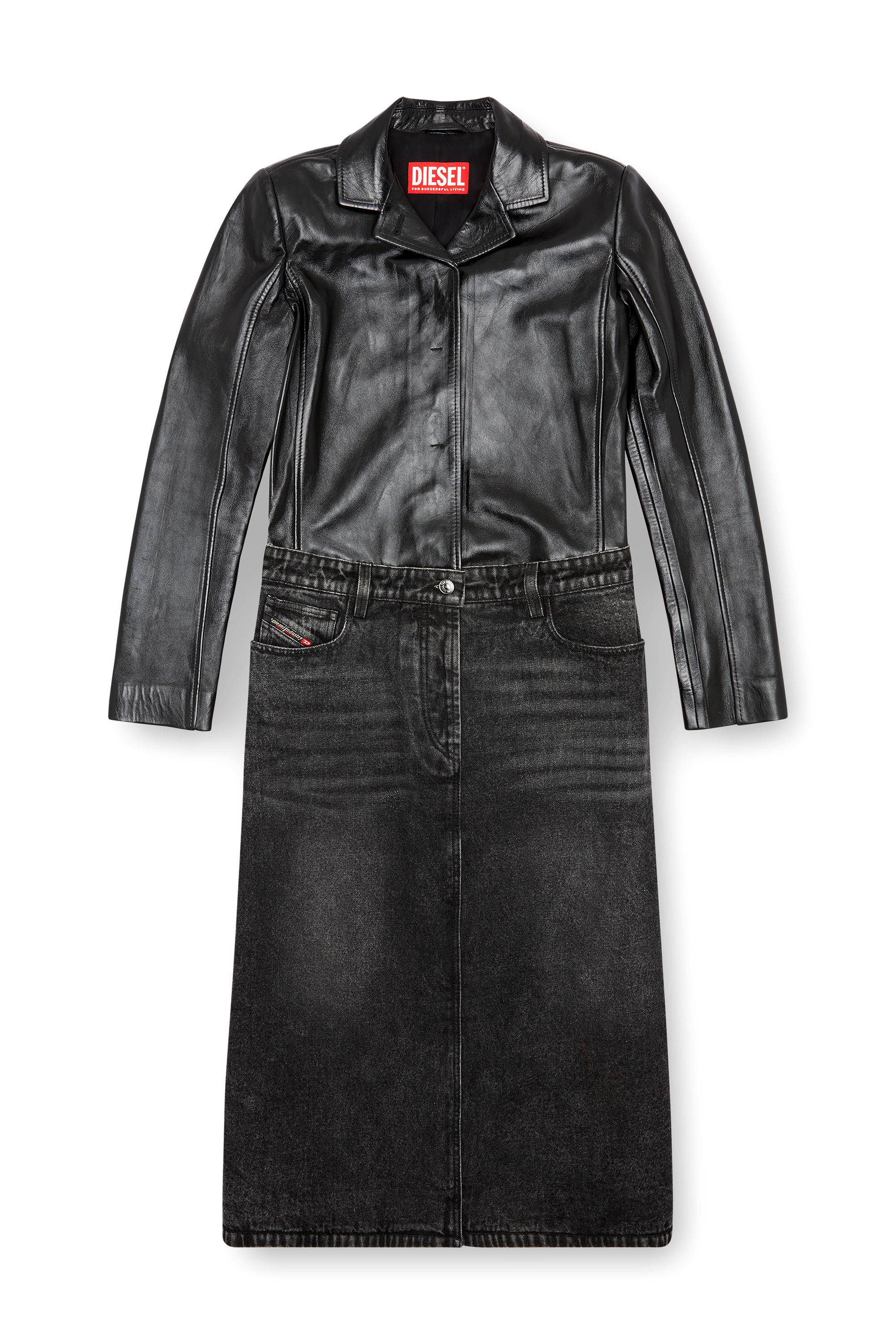 Diesel - L-ORY, Female Hybrid coat in denim and leather in ブラック - Image 2