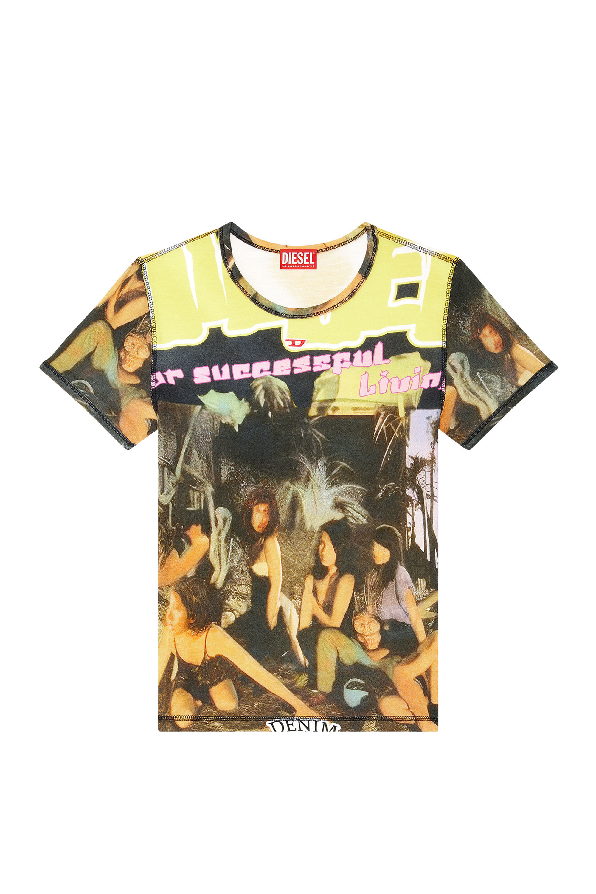 T-UNCUTIE-LONG-P8 Viscose T-shirt with poster print｜グリーン ...