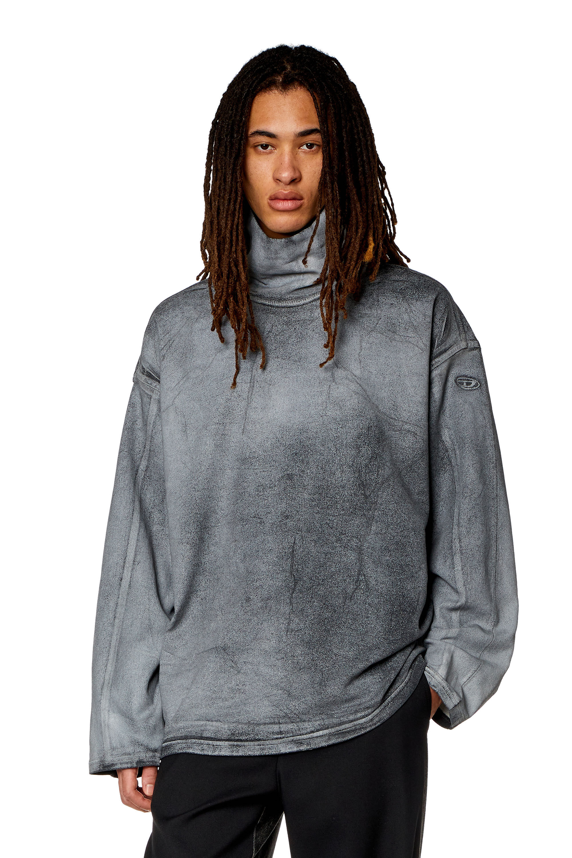 D-NLABELCOL-S TRACK High neck sweatshirt in printed Track Denim 
