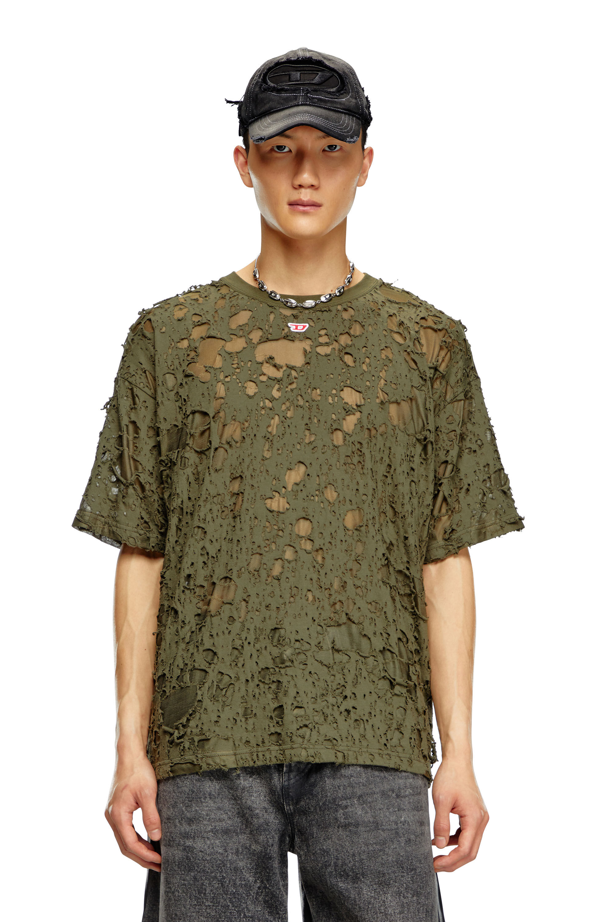 Diesel - T-BOXT-Q3, Male Layered T-shirt with burn-out finish in グリーン - Image 3