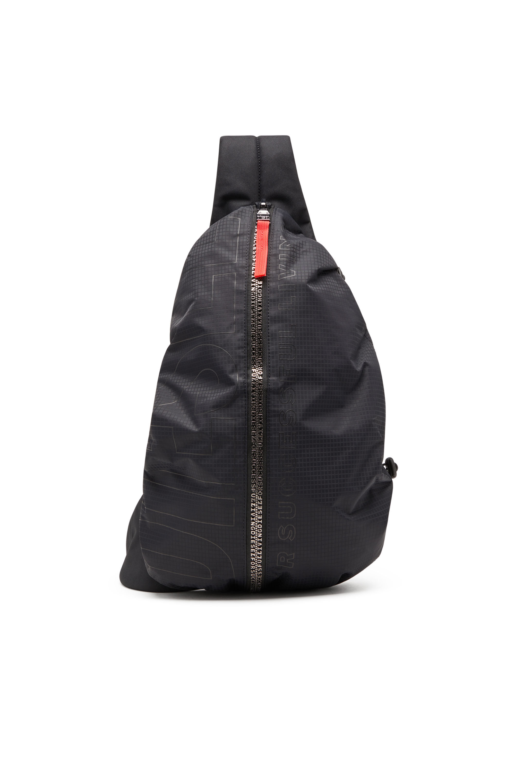 Diesel - ZIP-D SLING BAG X, Male Sling backpack in check-jacquard shell in ブラック - Image 1