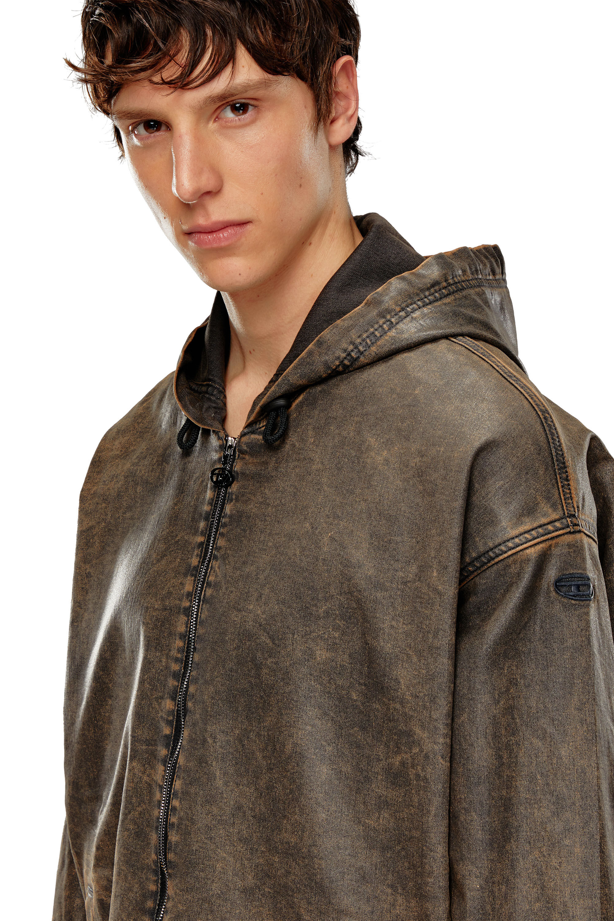D-WYNNY-S TRACK Hooded jacket in marble-coated Track Denim 