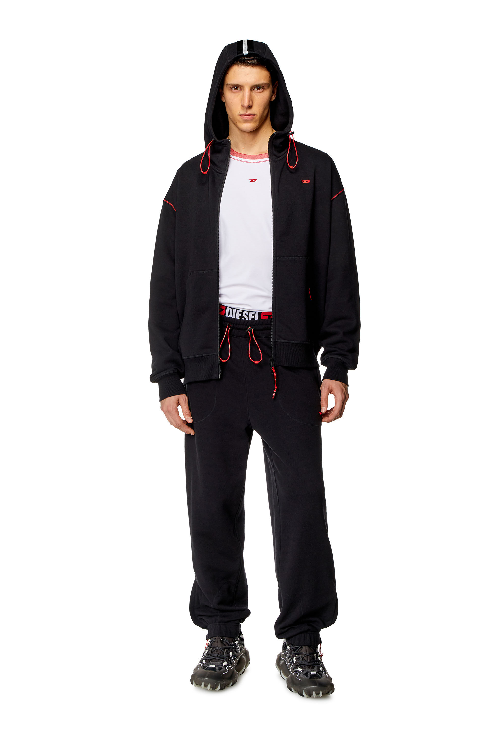 Diesel - AMST-DAVOS-HT23, Male Zip-up hoodie with reflective logo bands in ブラック - Image 1