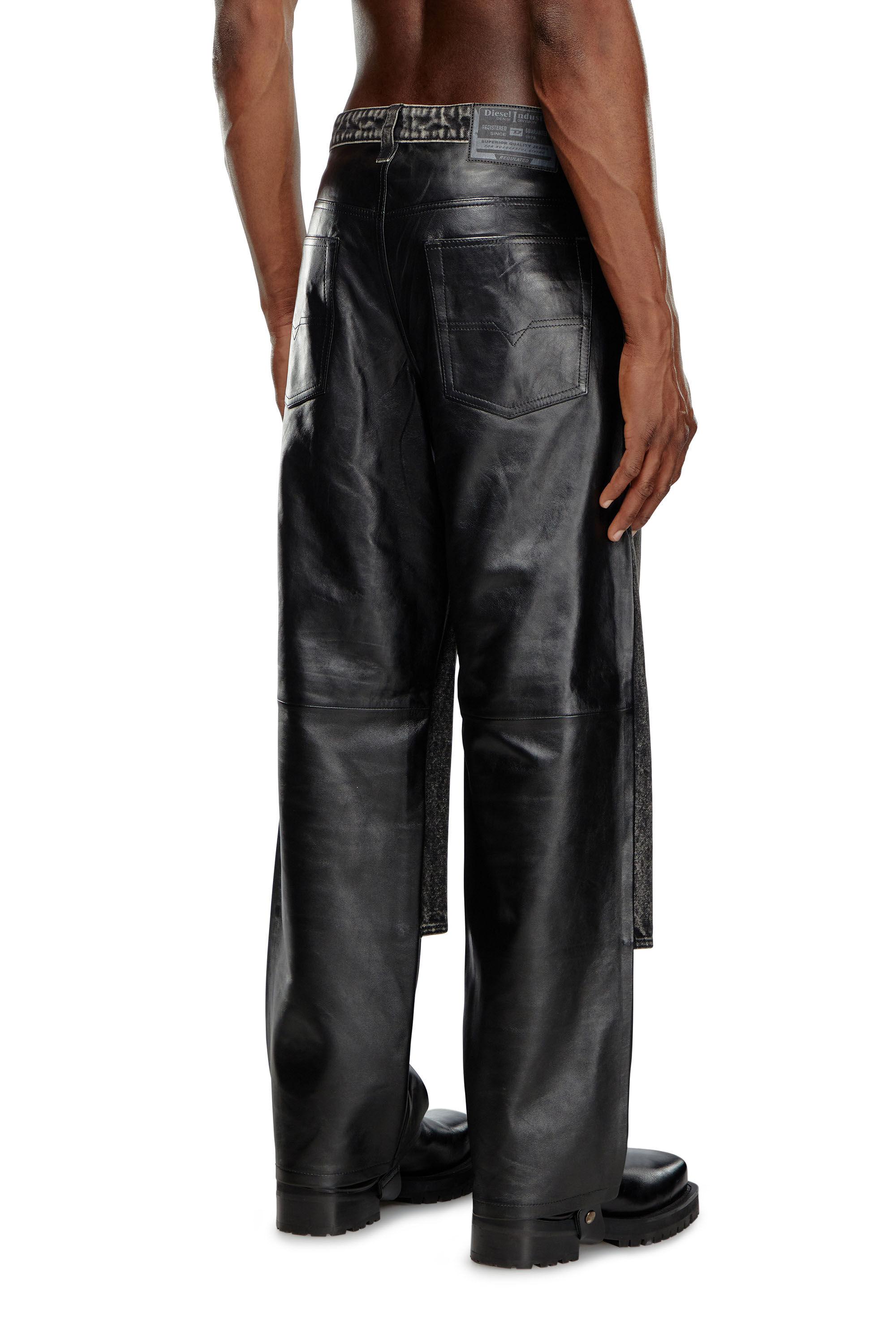 Diesel - P-BRETCH, Male Leather and denim pants in ブラック - Image 2