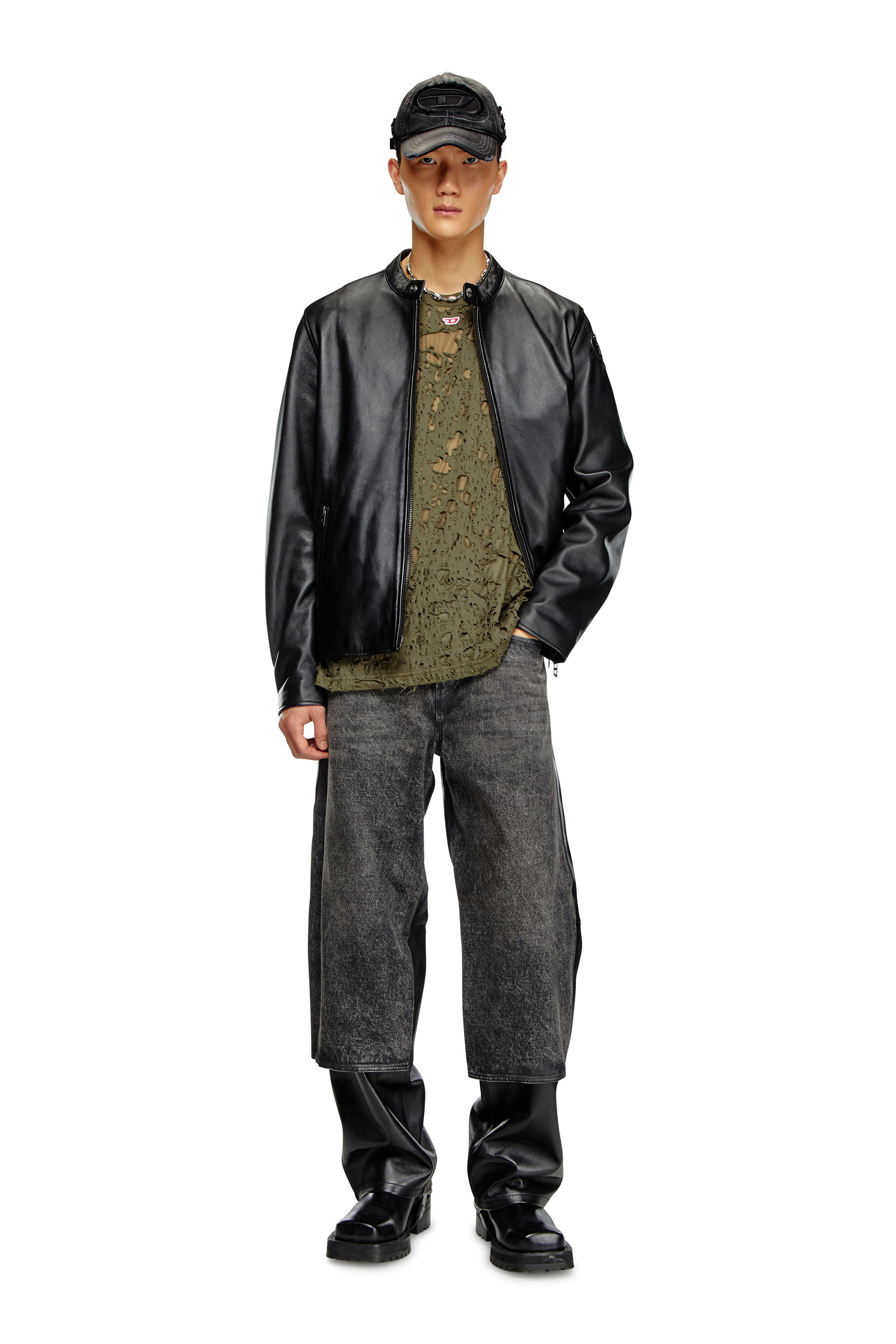 Diesel - T-BOXT-Q3, Male Layered T-shirt with burn-out finish in グリーン - Image 1