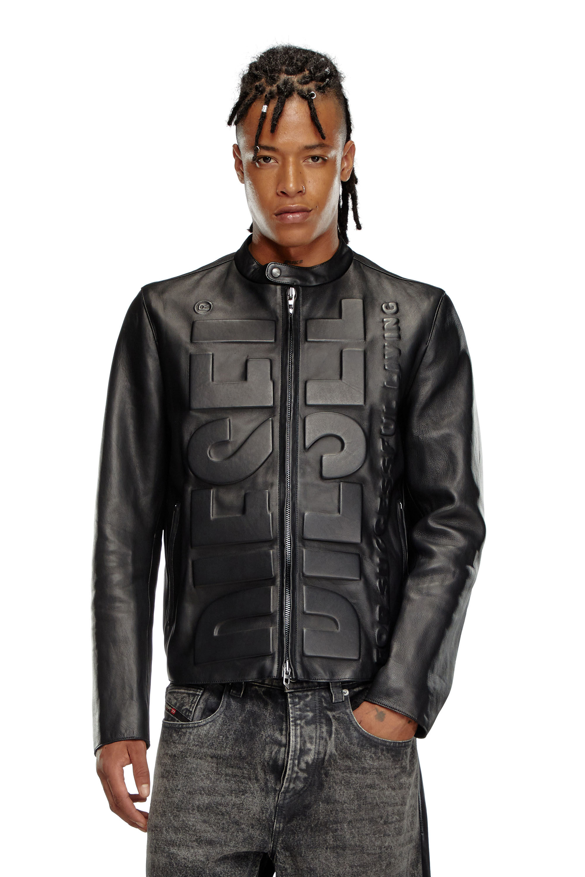 Diesel - L-MET-VERT, Male's Biker jacket with 3D effect logo in ブラック - 3