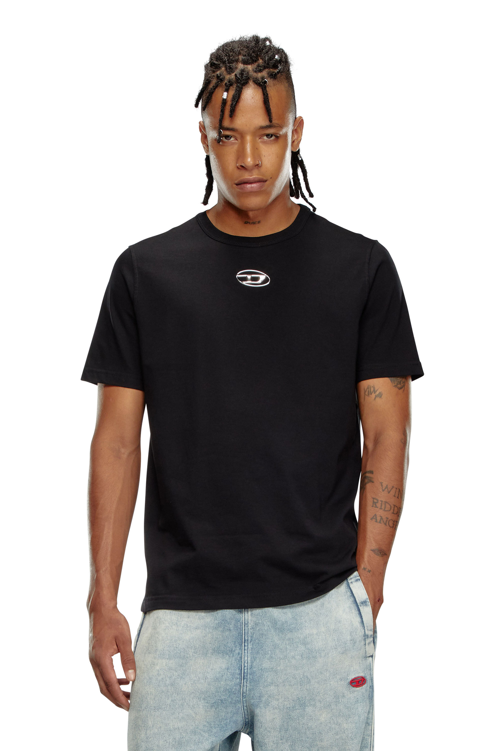 Diesel - T-ADJUST-OD, Male's T-shirt with injection moulded logo in ブラック - 3