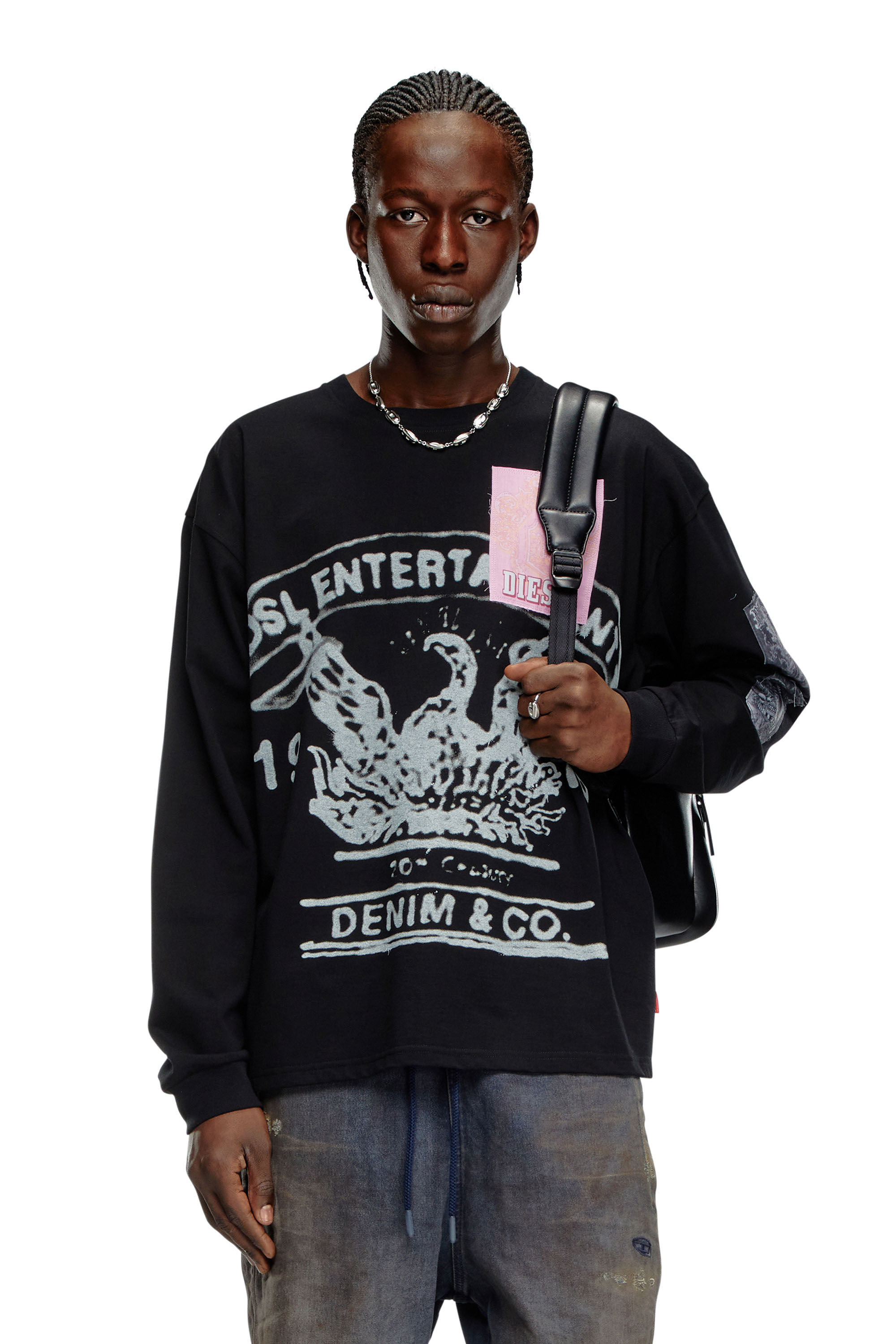 Diesel - T-BOXT-LS-Q10, Male Long-sleeve T-shirt with printed patches in ブラック - Image 3