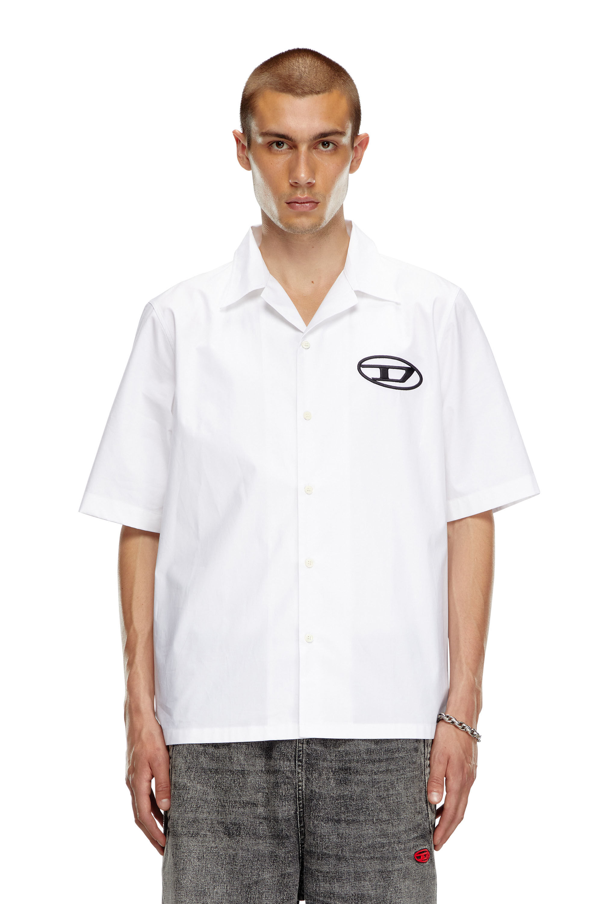 Diesel - S-MAC-C, Male Bowling shirt with logo embroidery in ホワイト - Image 4
