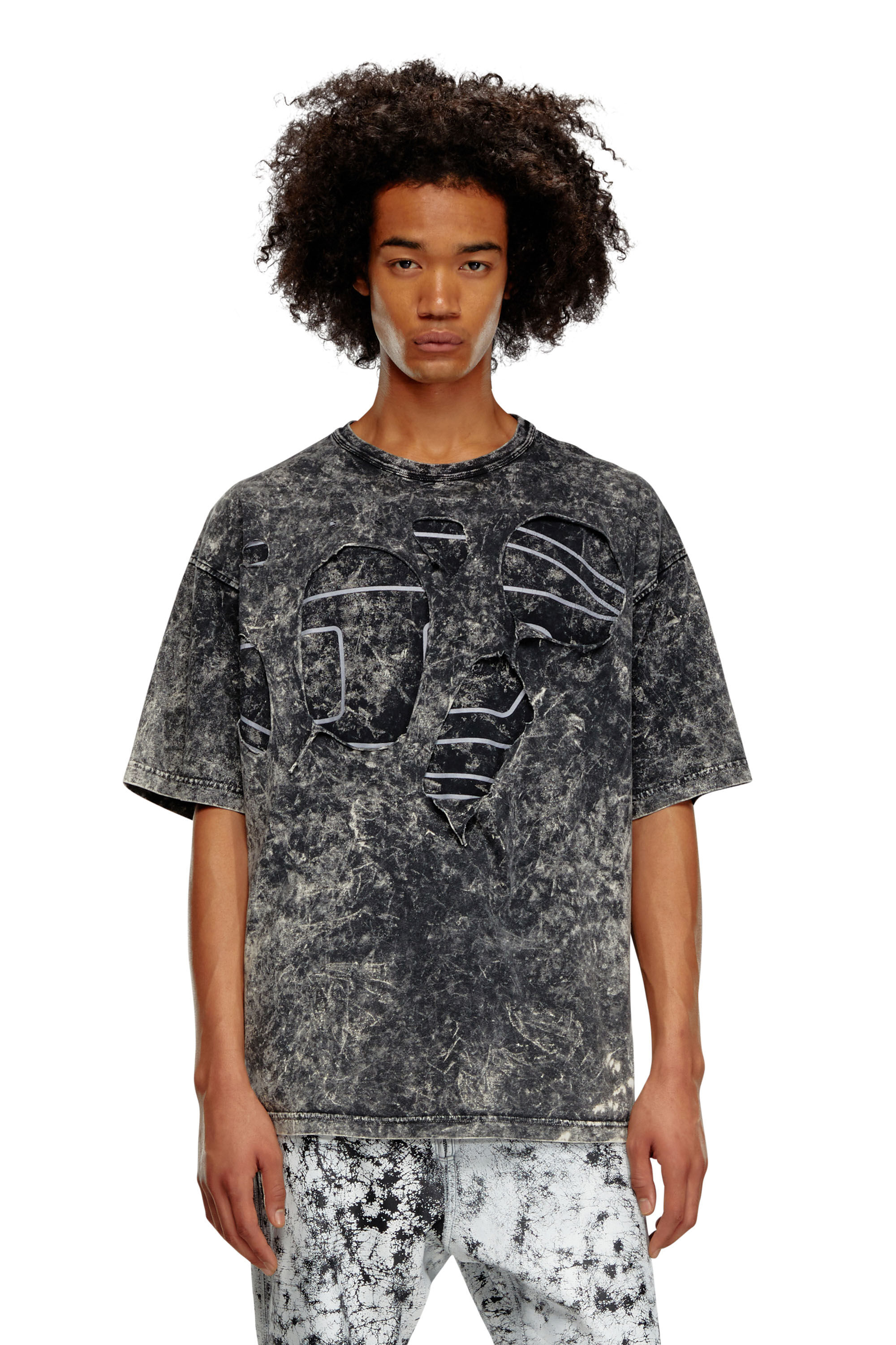 T-BOXT-PEELOVAL Oval D T-shirt in marble jersey｜ブラック｜メンズ ...