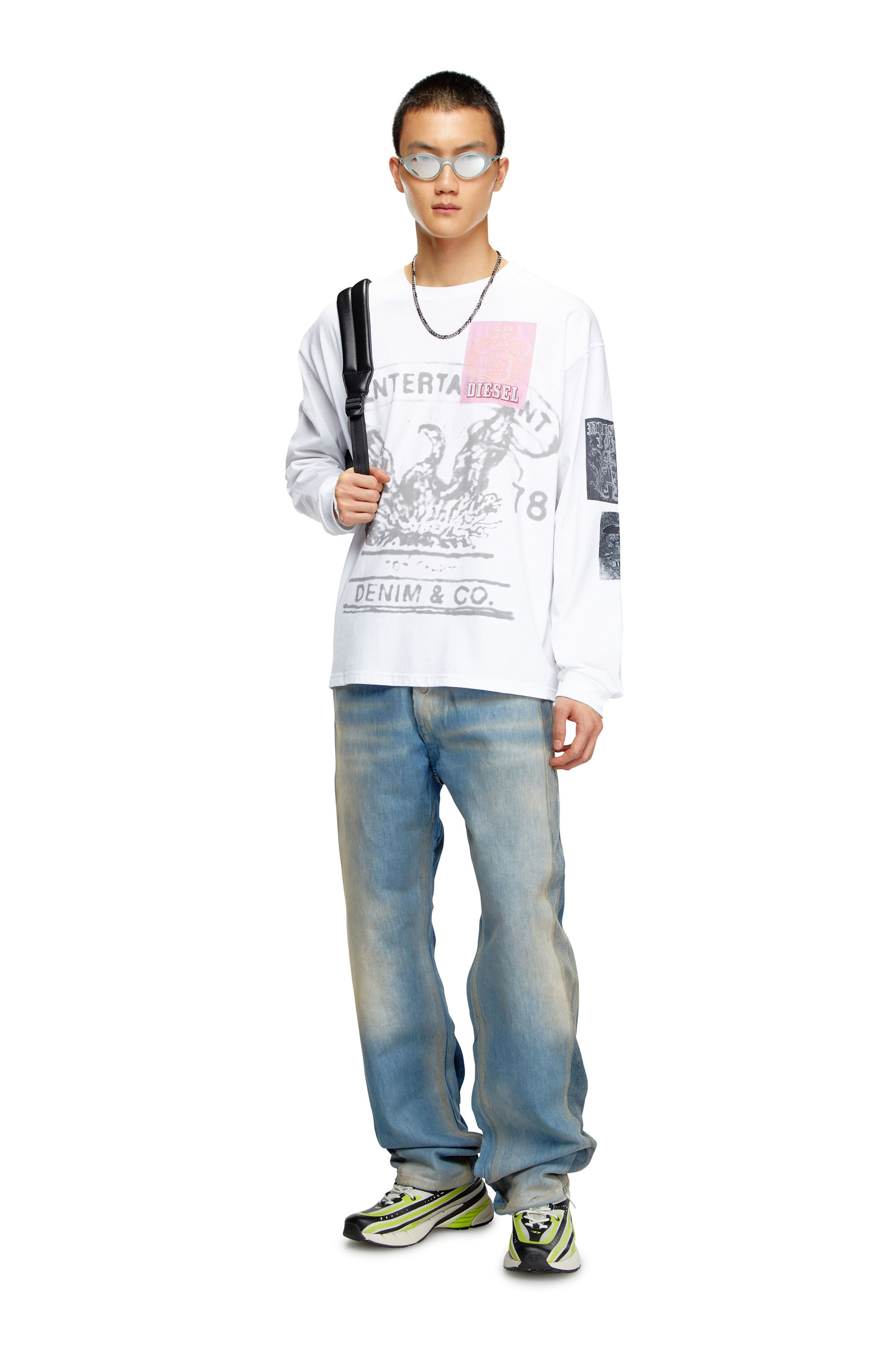 Diesel - T-BOXT-LS-Q10, Male Long-sleeve T-shirt with printed patches in ホワイト - Image 1