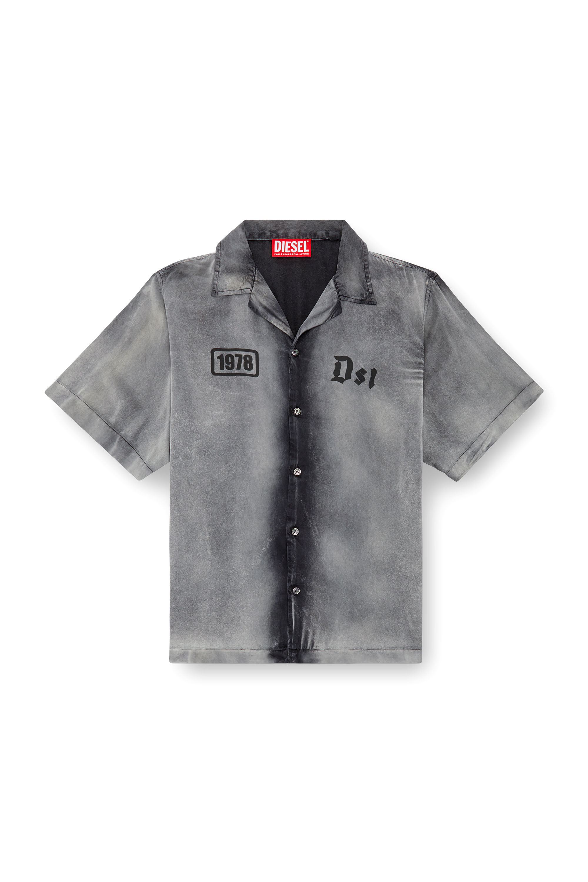 Diesel - S-GHENT, Male Bowling shirt with faded effect in グレー - Image 2