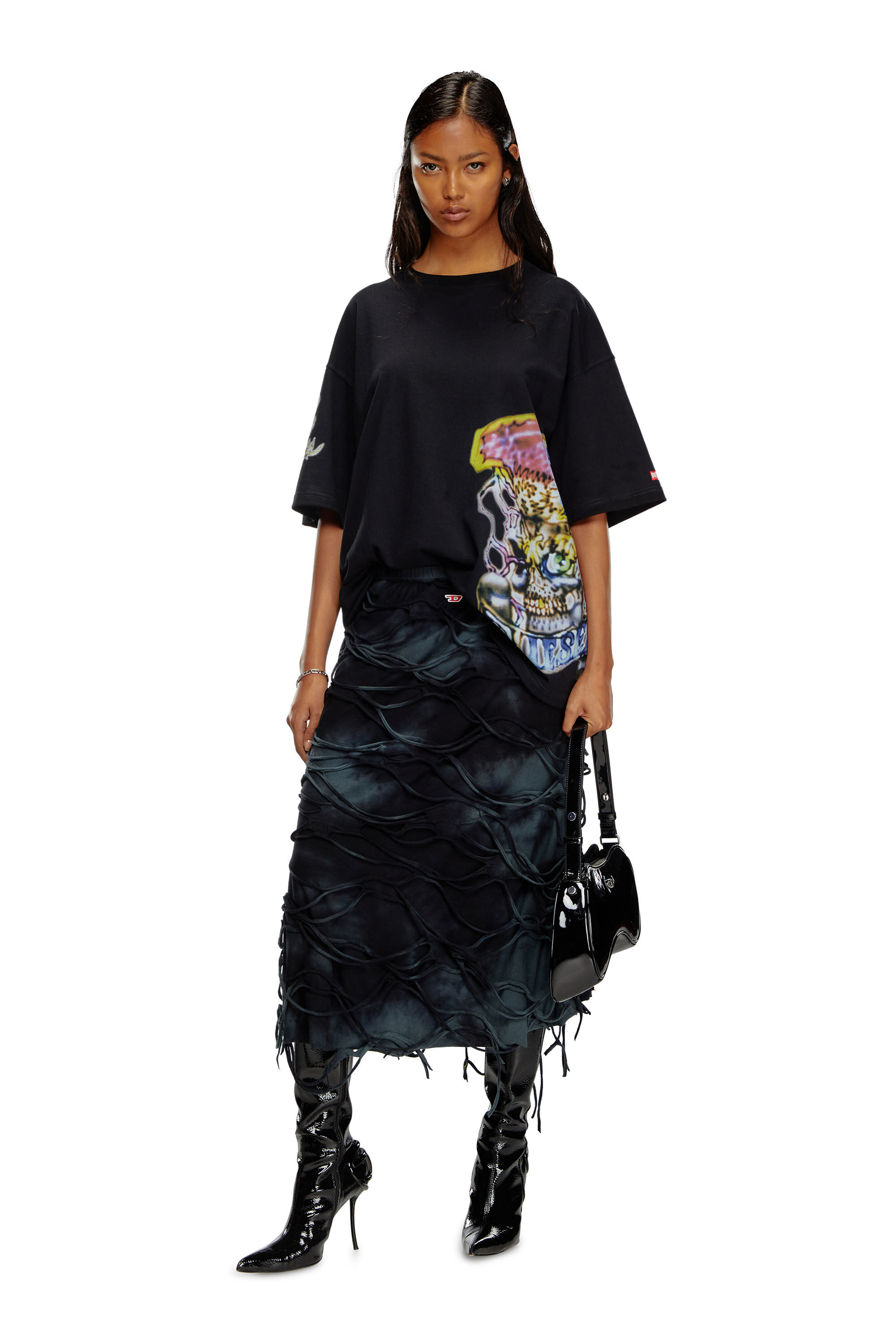 Diesel - O-JAL, Female Midi skirt with floating strands in ブラック - Image 1