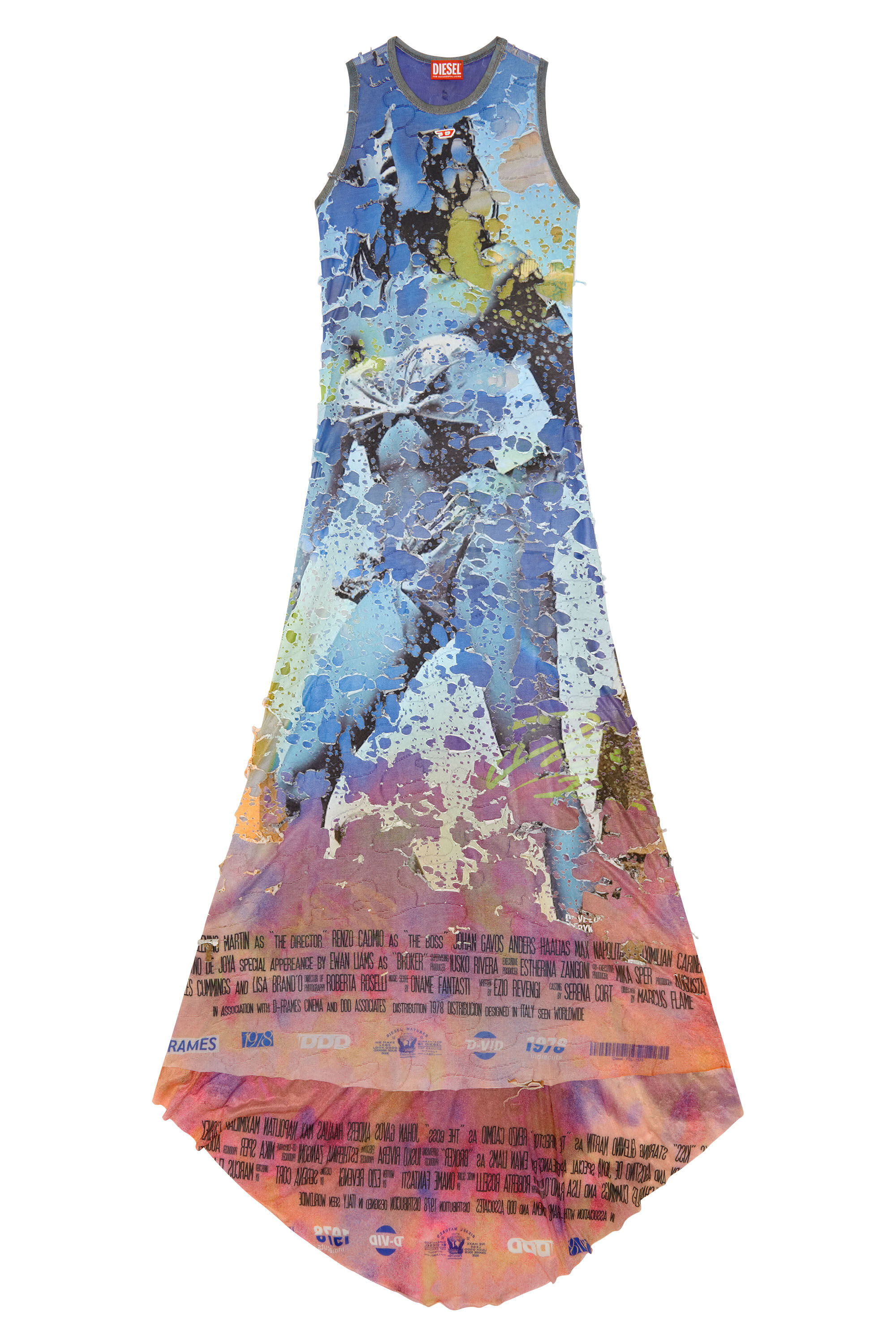 Diesel - D-LEELE, Female Destroyed jersey gown with poster print in マルチカラー - Image 2