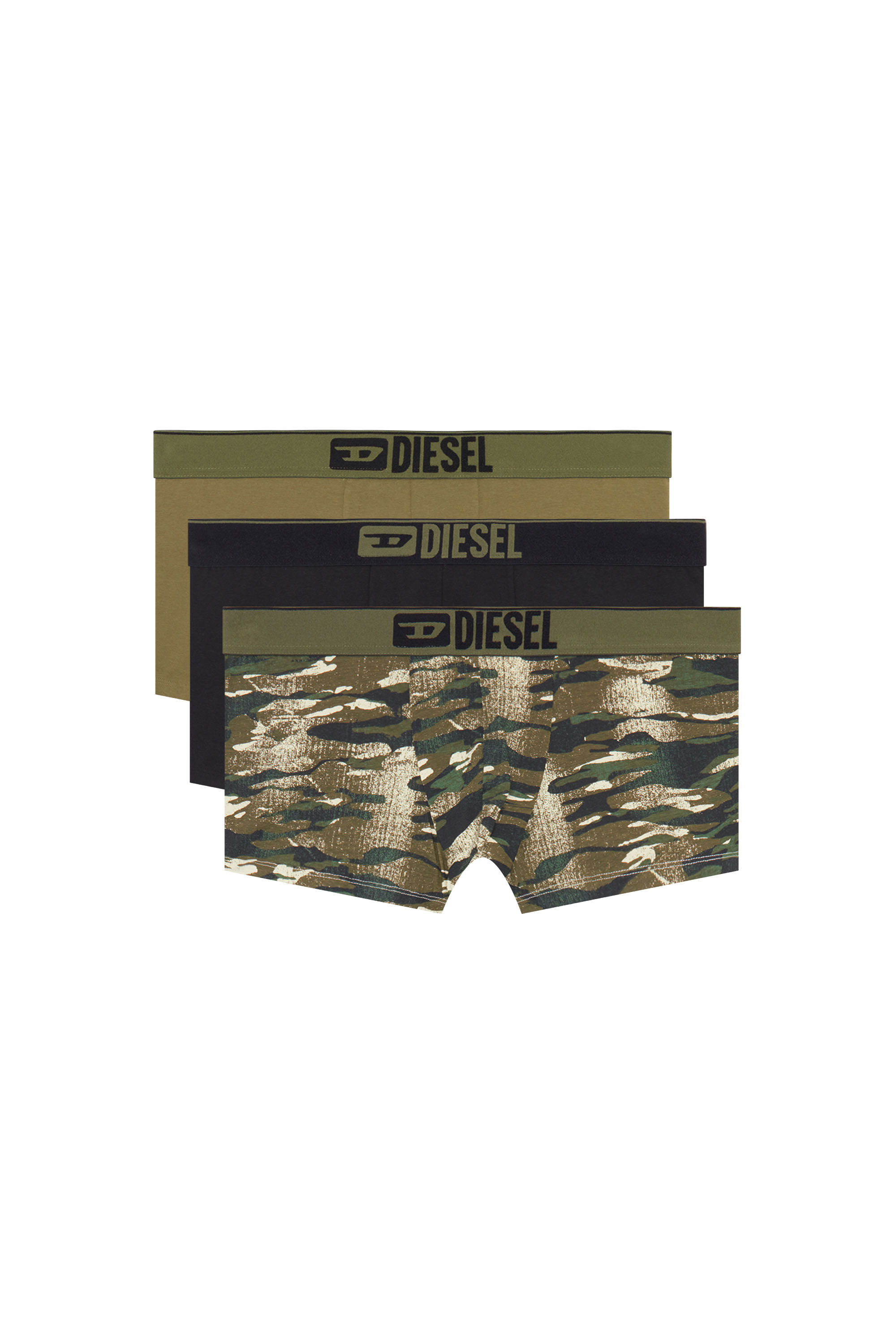 Diesel - UMBX-DAMIENTHREEPACK, Male 3-pack boxer briefs plain and camo in グリーン - Image 2