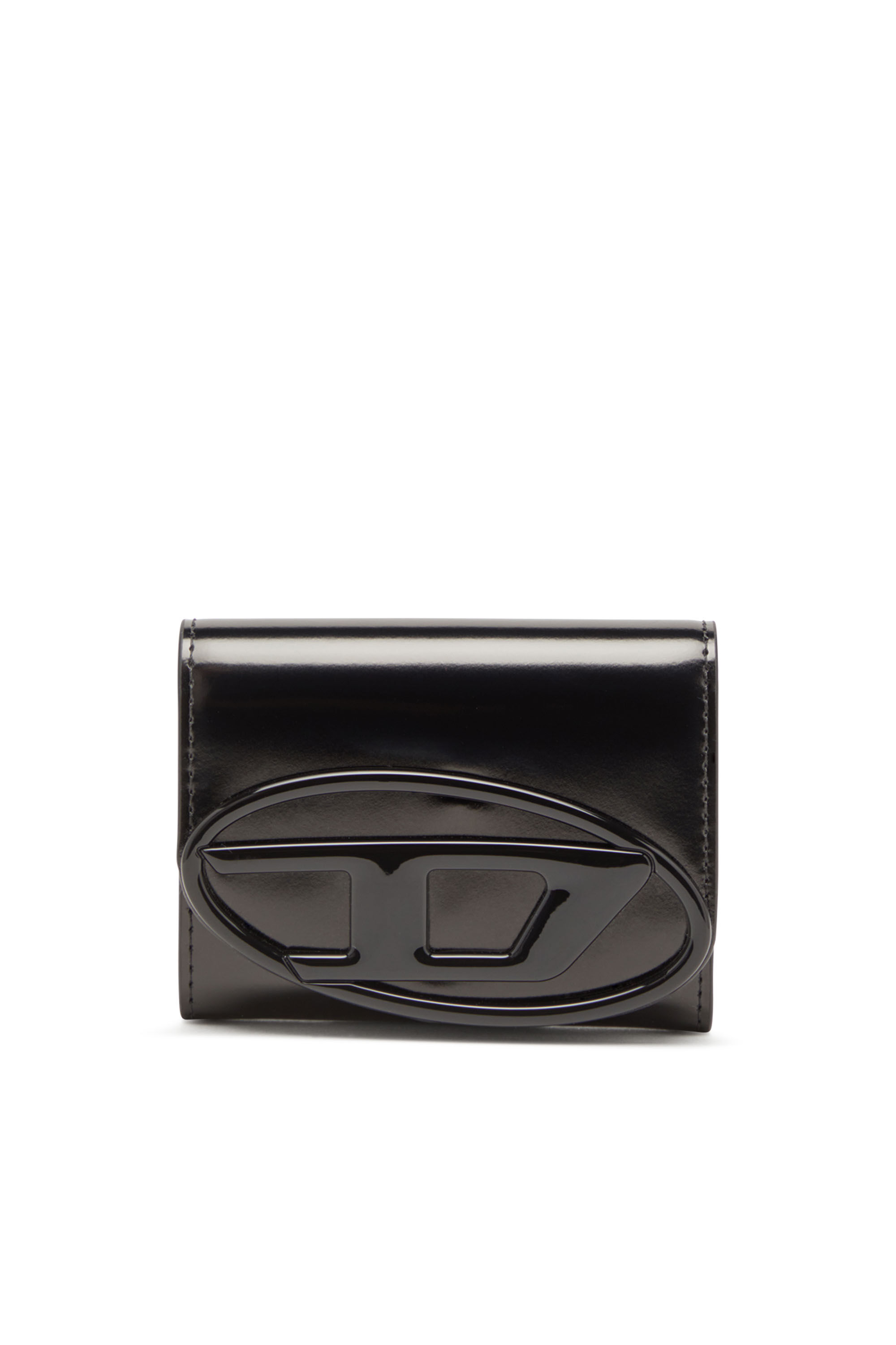 Diesel - 1DR CARD HOLDER BI-FOLD ZIP III, Female Bi-fold card holder in mirrored leather in ブラック - Image 1