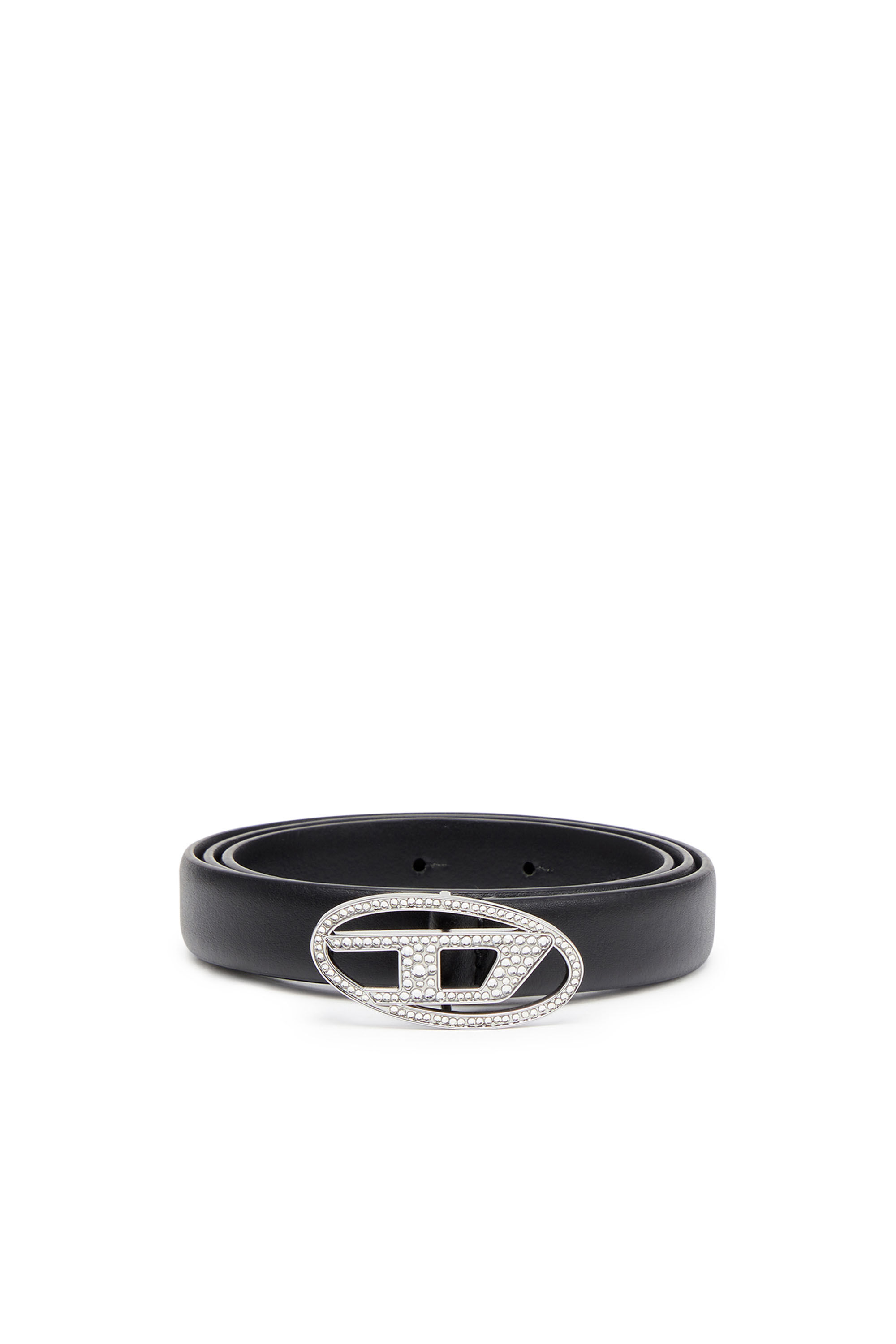 Diesel - B-1DR STRASS 20, Female Slim leather belt with crystal buckle in ブラック - Image 1